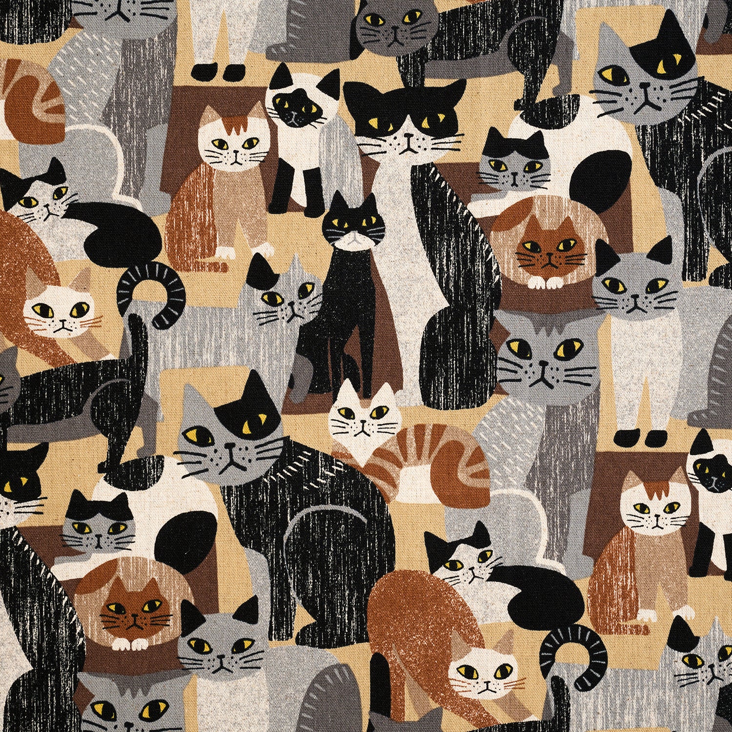 Art Animal Cats Cotton Linen Canvas - Beige YGA-91060-1