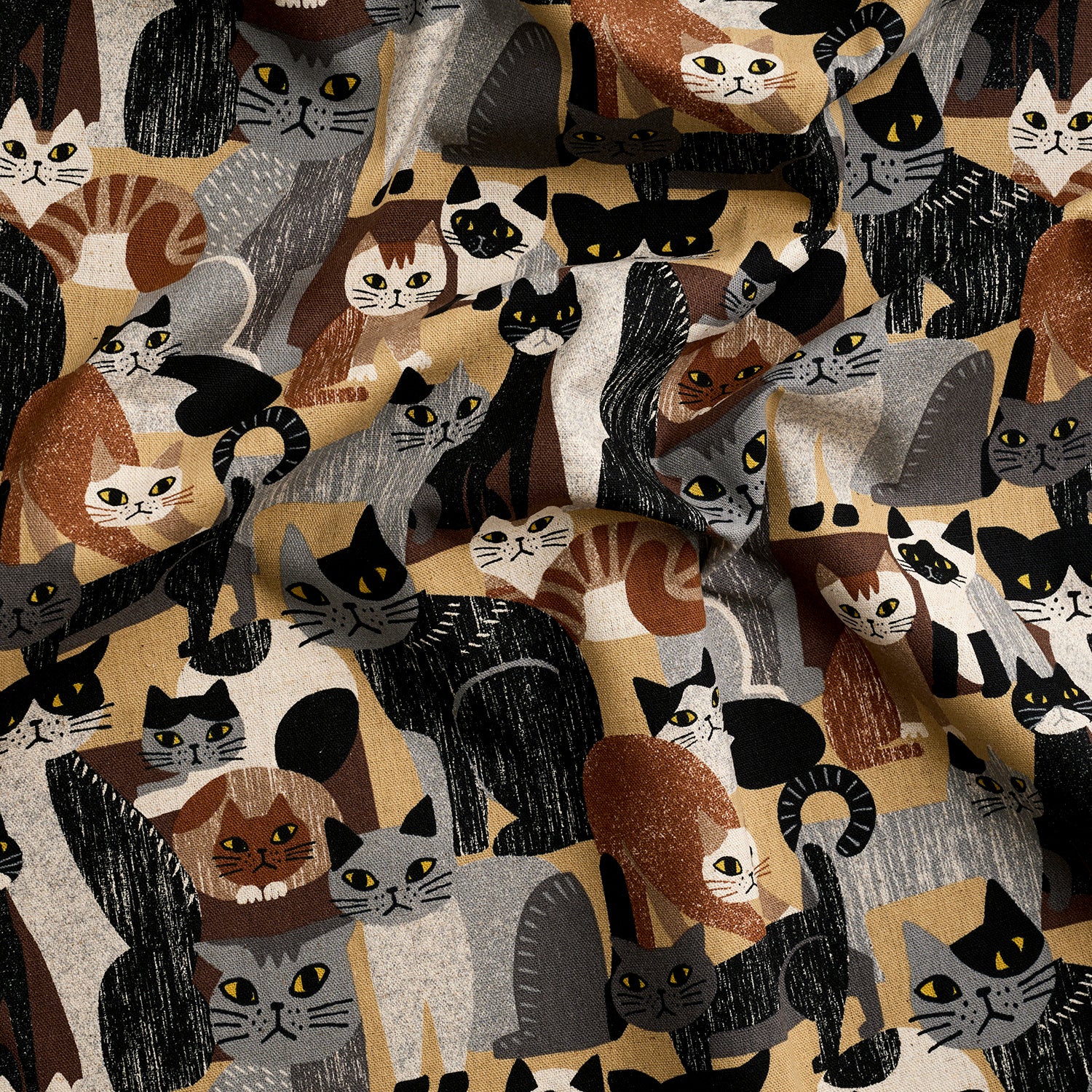 Art Animal Cats Cotton Linen Canvas - Beige YGA-91060-1 - Image 2