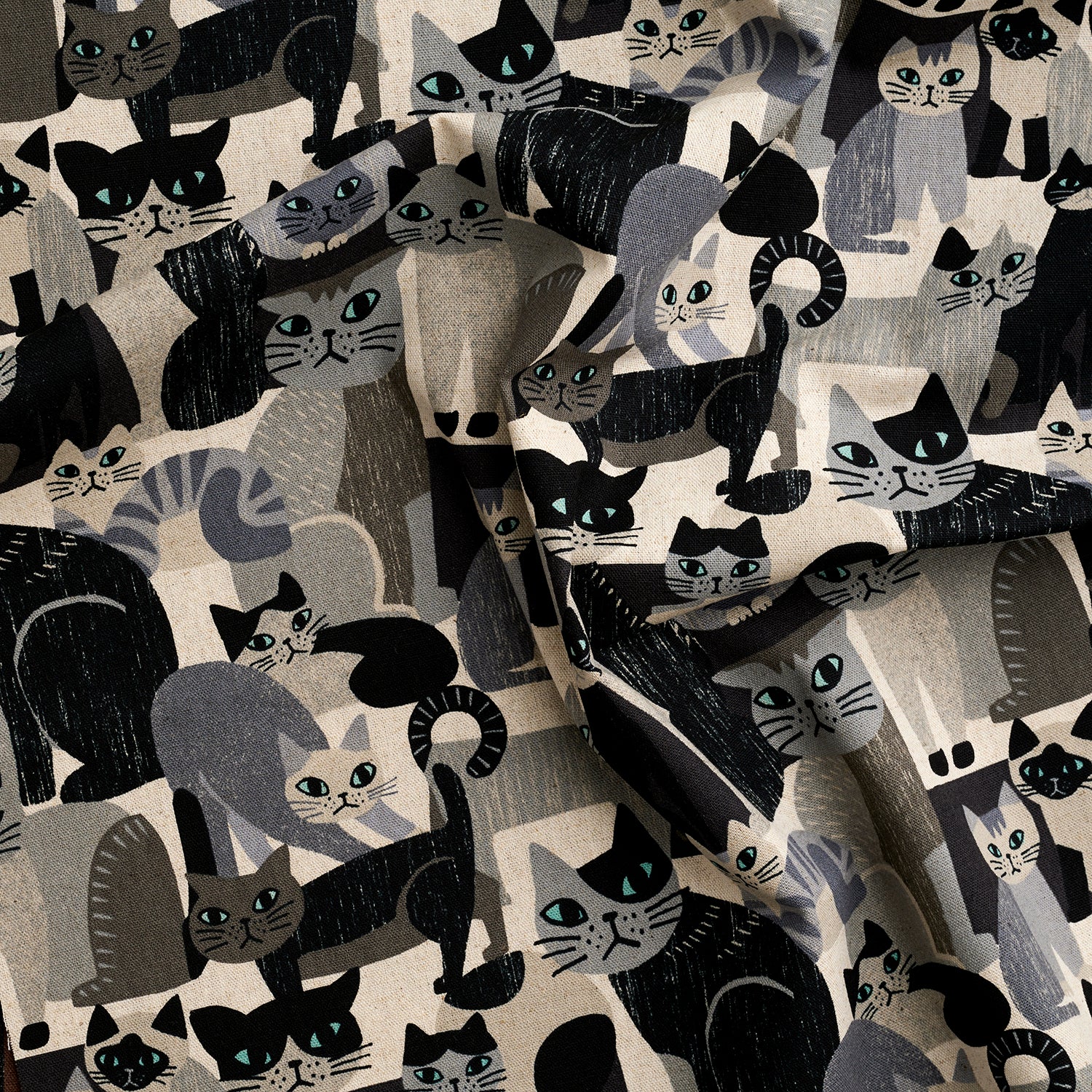 Art Animal Cats Cotton Linen Canvas - Black YGA-91060-1 - Image 2