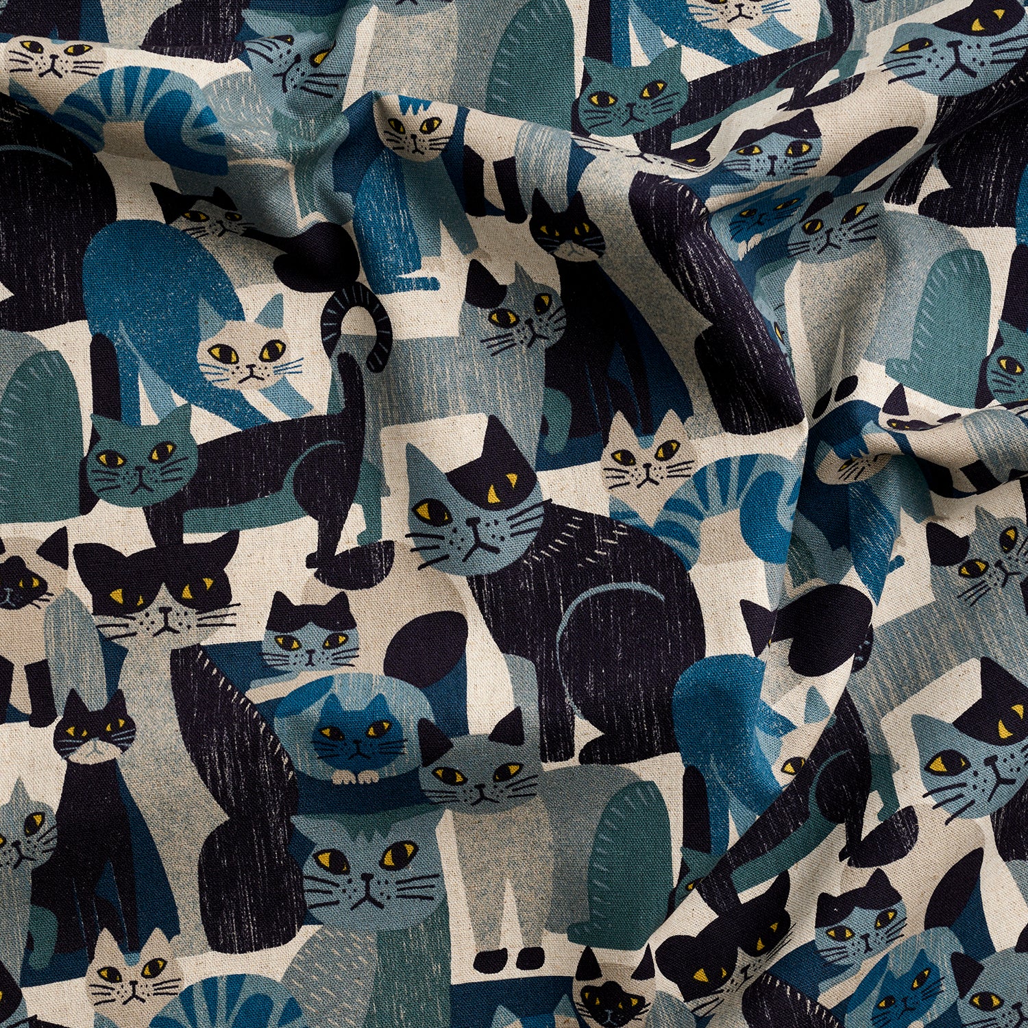 Art Animal Cats Cotton Linen Canvas - Blue YGA-91060-1 - Image 2