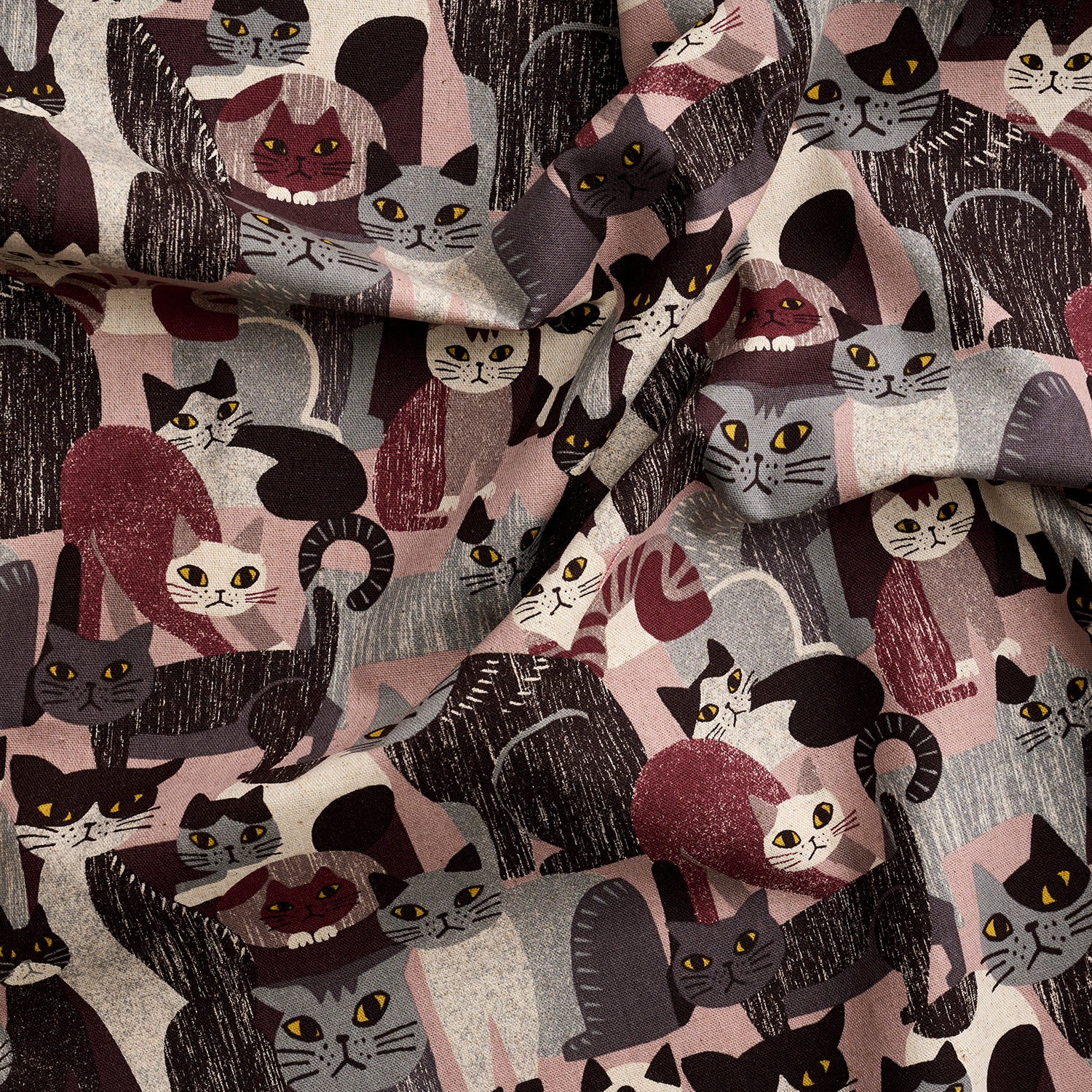 Art Animal Cats Cotton Linen Canvas - Pink YGA-91060-1 - Image 2