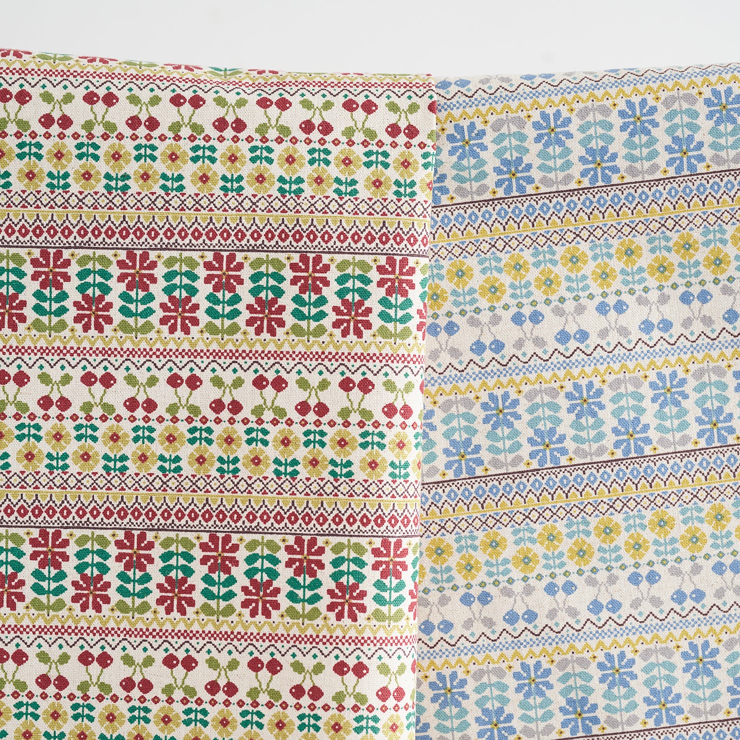 Cherry Border Cotton Linen Canvas - White x Red YKA-36120-1 - Image 4