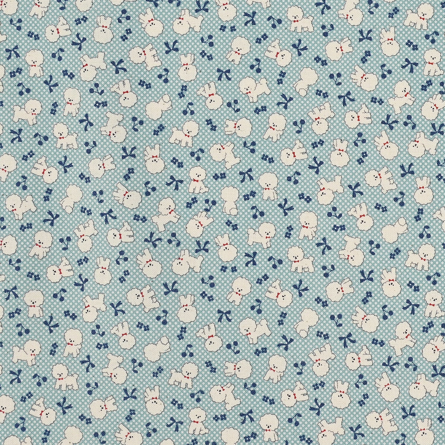 Chibi-pri Bichon Frise Cotton Sheeting - Sax Blue YKA-31040-1