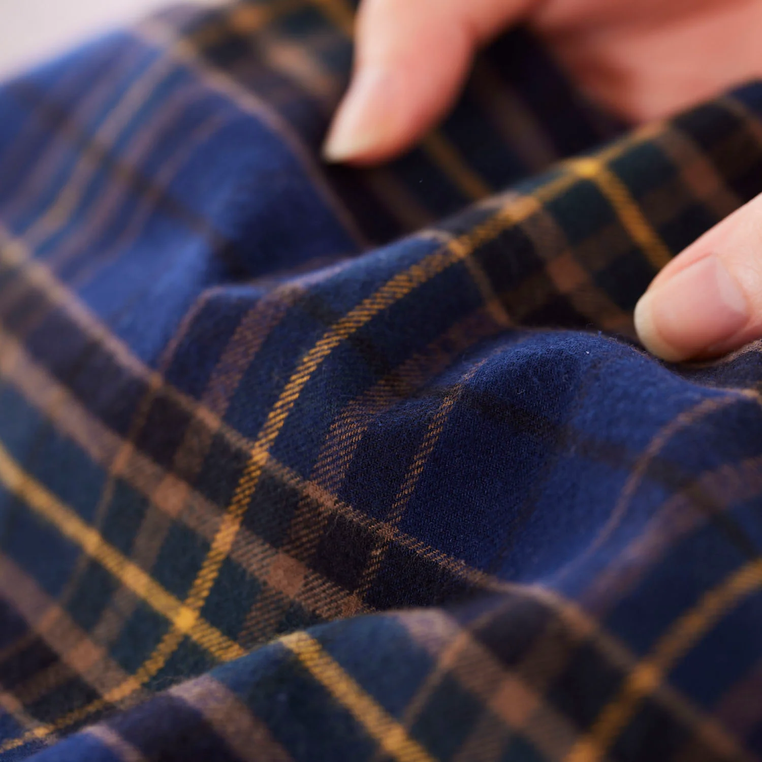 Cotton Yarn-dyed Check Flannel Fabric - Navy x Yellow TS-2050-1 - Image 4