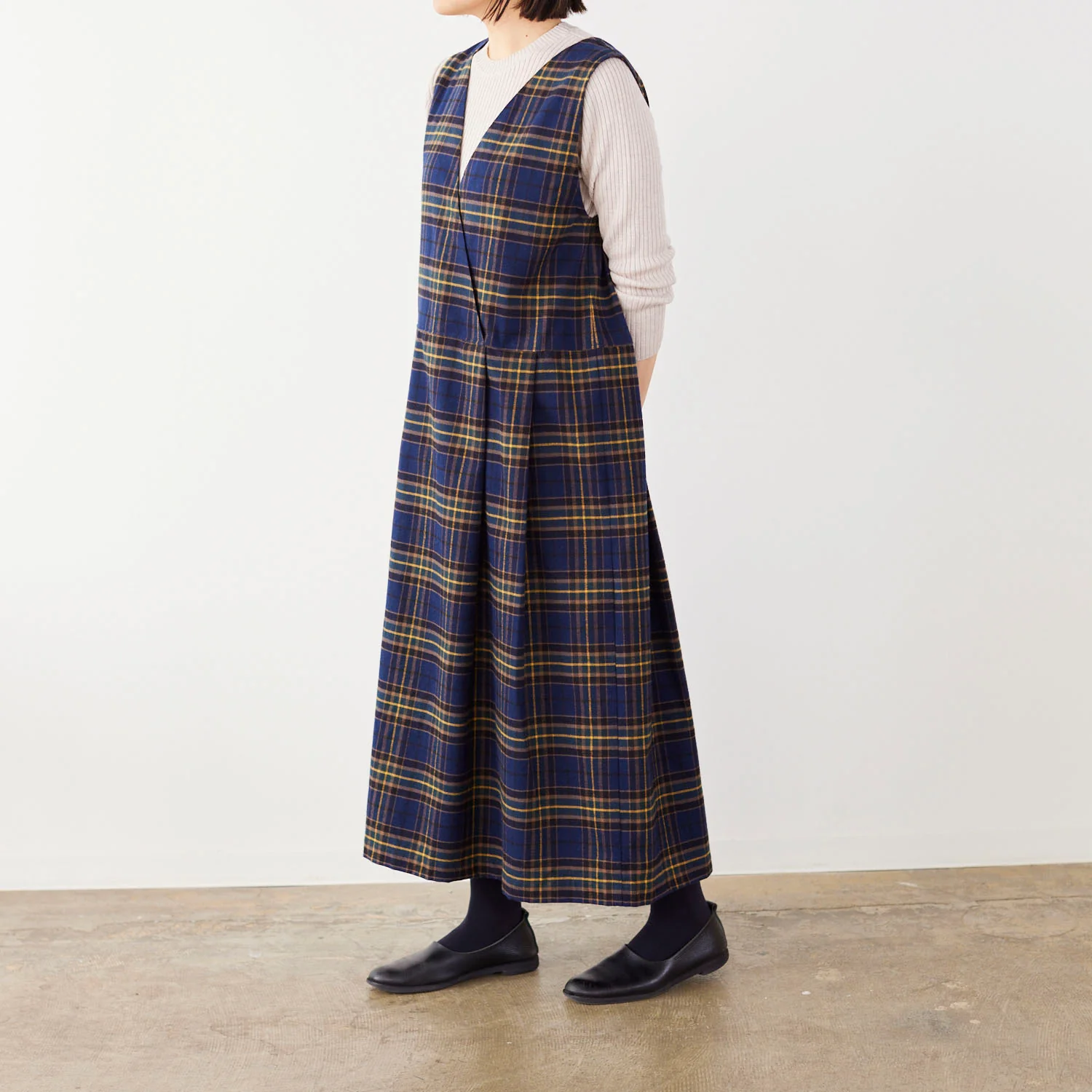 Cotton Yarn-dyed Check Flannel Fabric - Navy x Yellow TS-2050-1 - Image 6