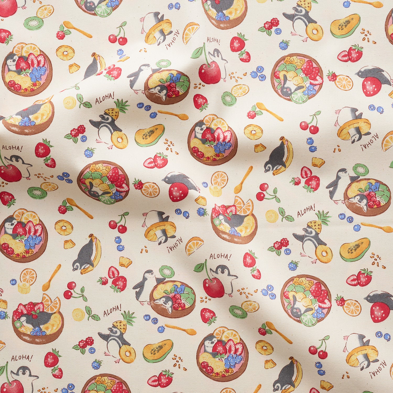 Delicious Animal Acai Bowl Penguin Cotton Oxford - Light Beige YGA-91070-2