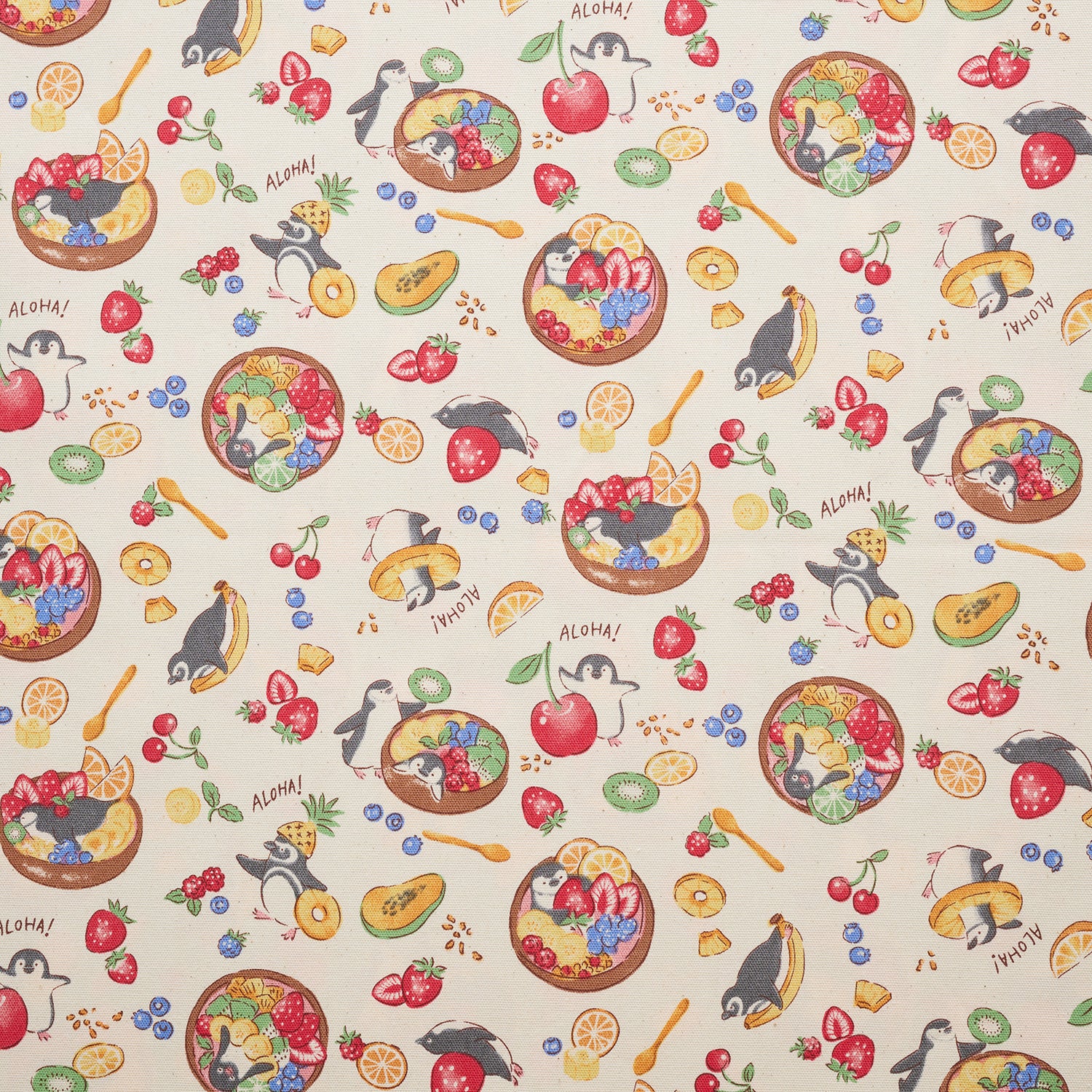Delicious Animal Acai Bowl Penguin Cotton Oxford - Light Beige YGA-91070-2 - Image 2