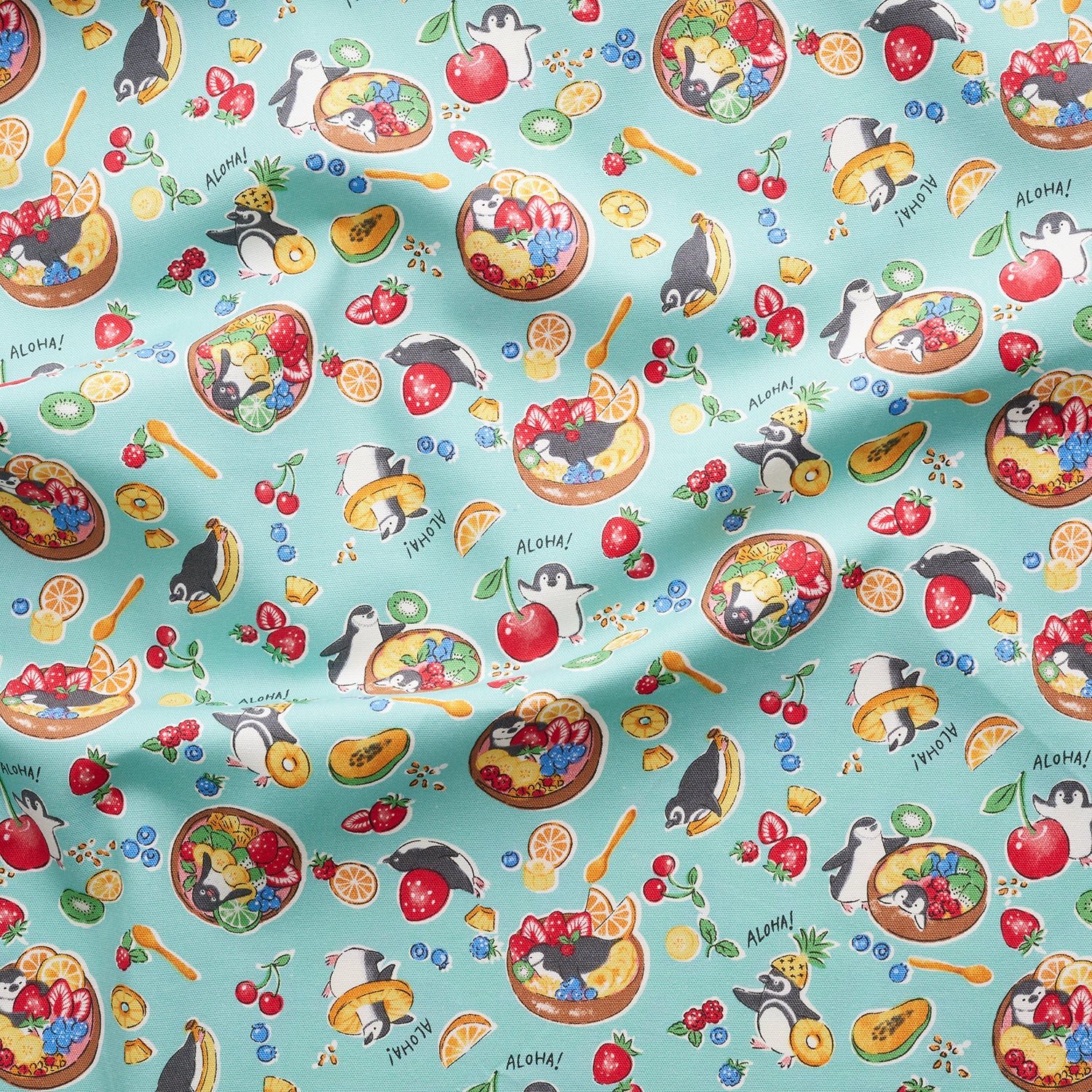 Delicious Animal Acai Bowl Penguin Cotton Oxford - Light Blue YGA-91070-2
