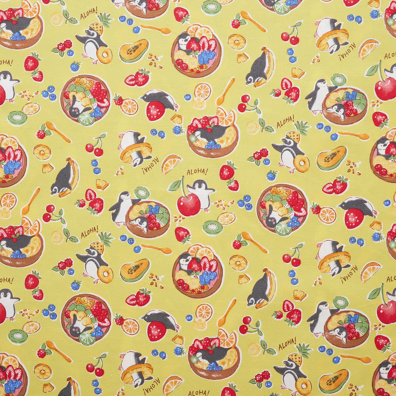 Delicious Animal Acai Bowl Penguin Cotton Oxford - Yellow YGA-91070-2 - Image 2
