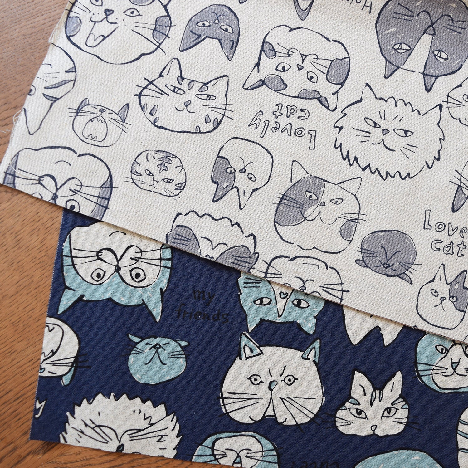 Doodle Animals Cat Cotton Linen Canvas - Navy YKA-36000-1 - Image 2