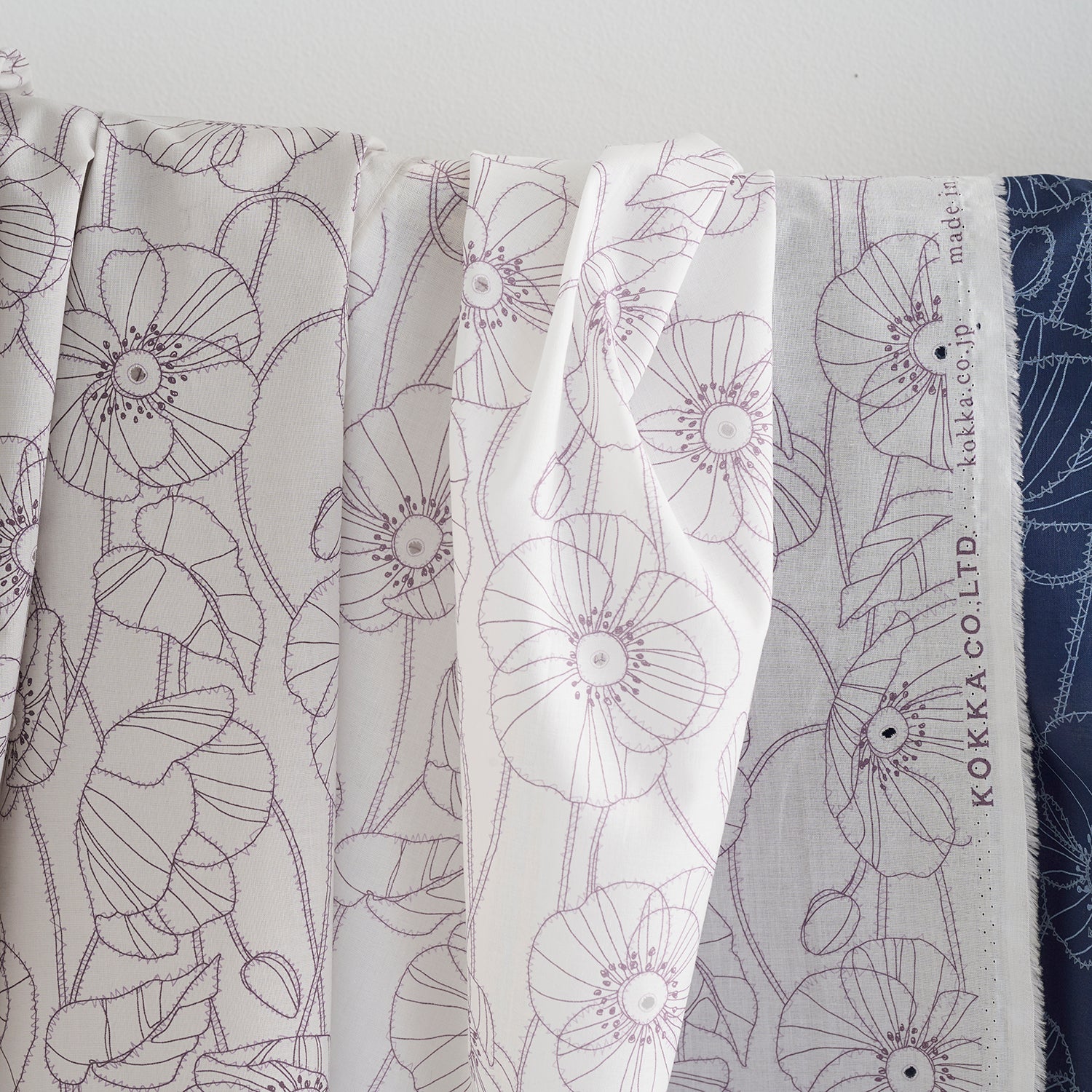 Embroidery Style Poppy Flowers Cotton Lawn - Light Grey NFA-65370-371 - Image 3