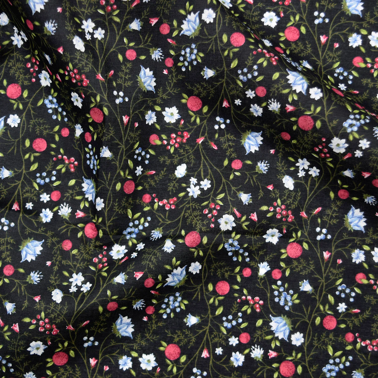 Flownny Berry Bloom Cotton Lawn - Black NFA-1030-36