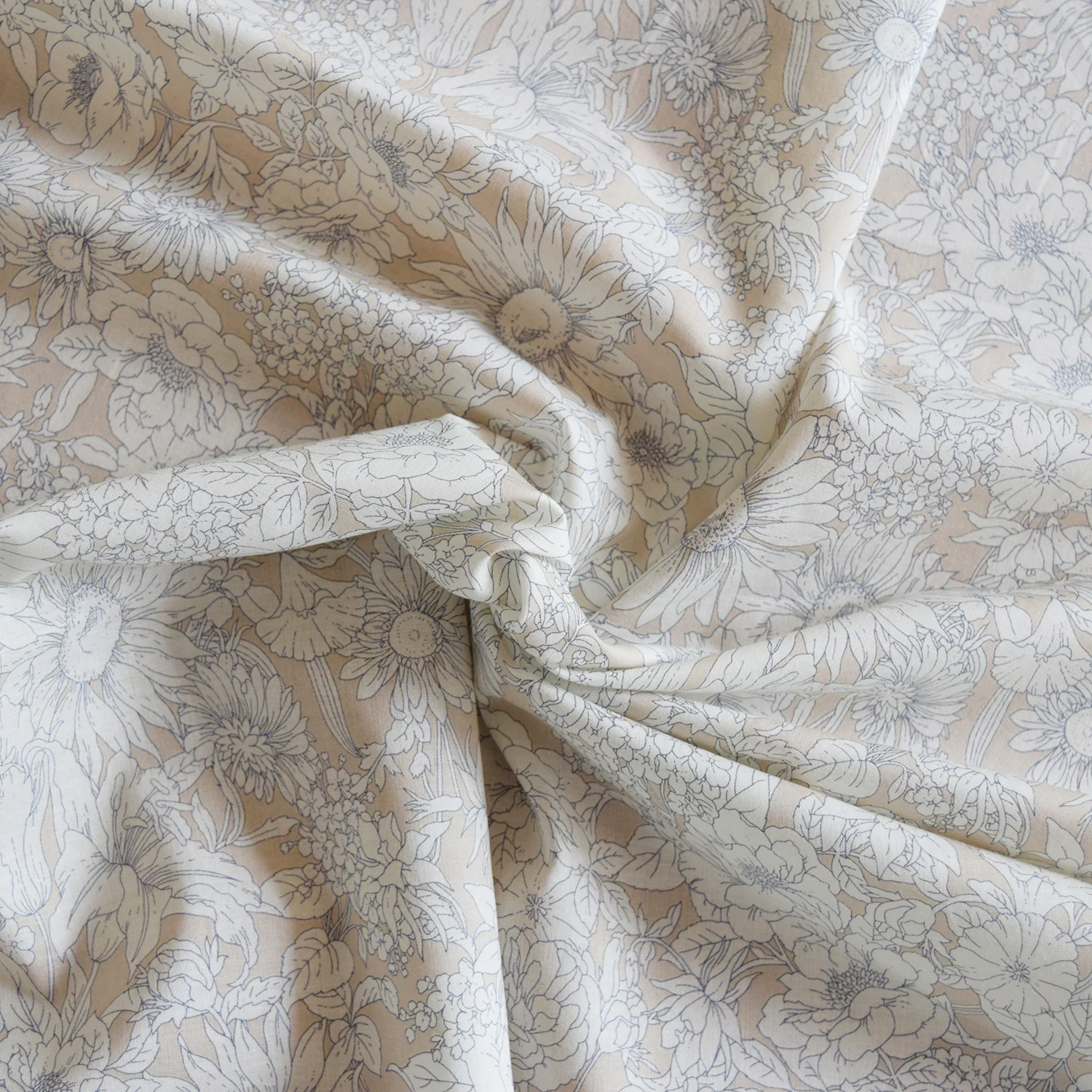 Flownny Line Drawing Flowers Lawn - Light Beige NFA-1030-34 - Image 2