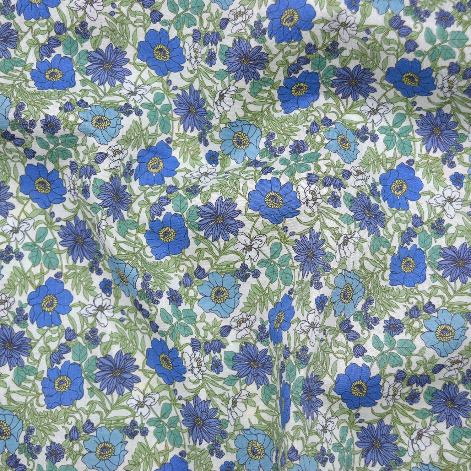 Flownny Poppy Garden Cotton Lawn - White x Blue NFA-1060-62