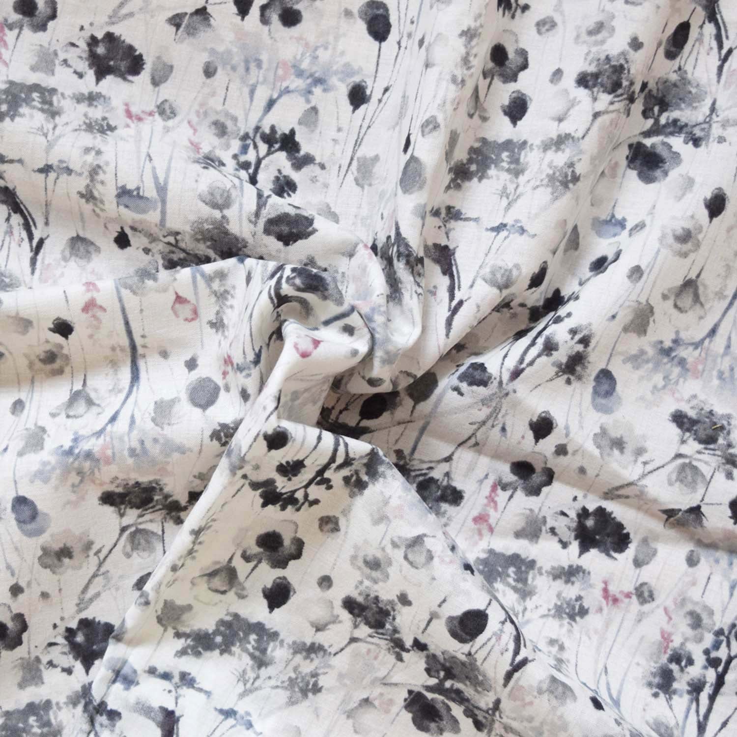 Flownny Watercolor Style Floral Cotton Lawn - Grey NFA-1030-33 - Image 2