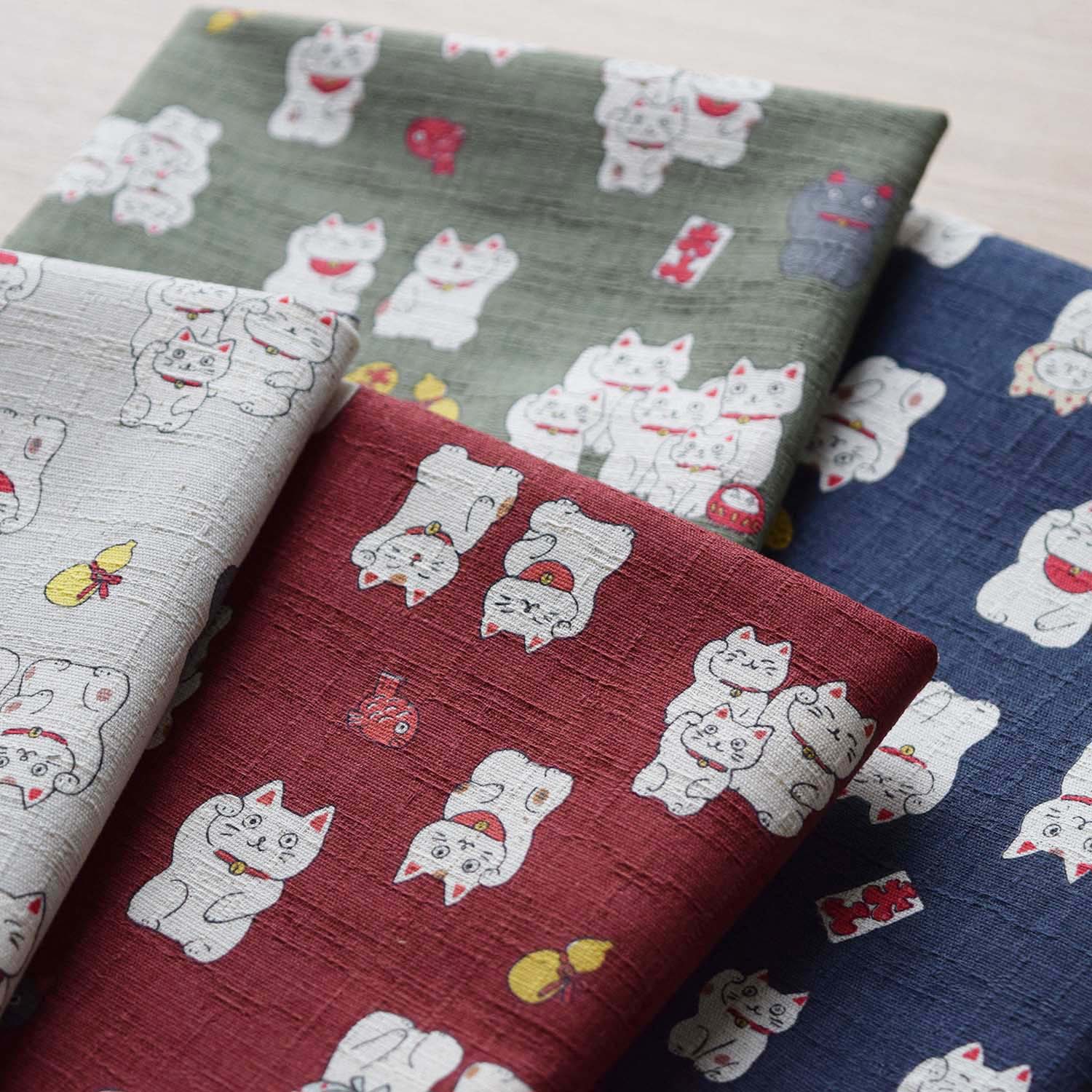 Funny Japan Lucky Cats Cotton Dobby - Natural YKA-31060-1 - Image 4
