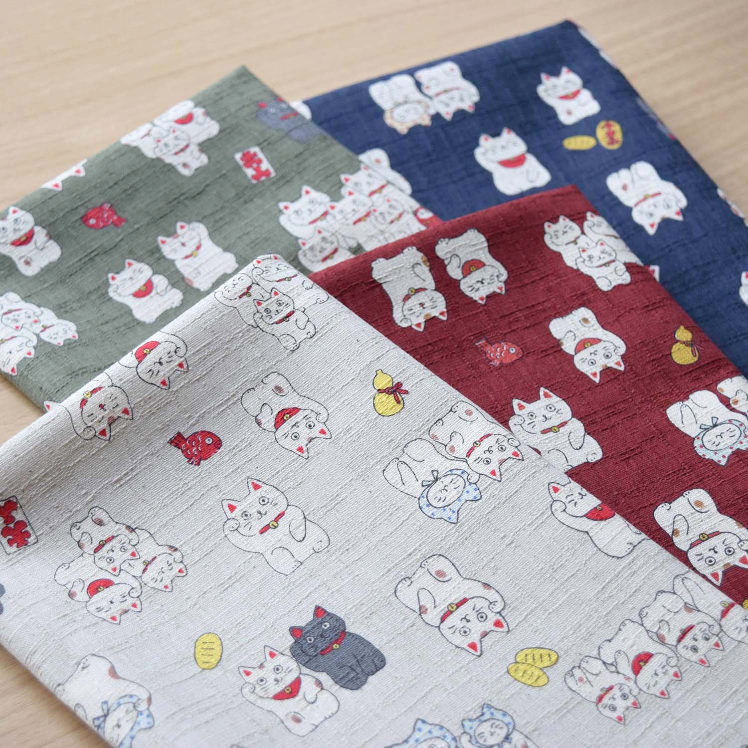 Funny Japan Lucky Cats Cotton Dobby - Natural YKA-31060-1 - Image 5