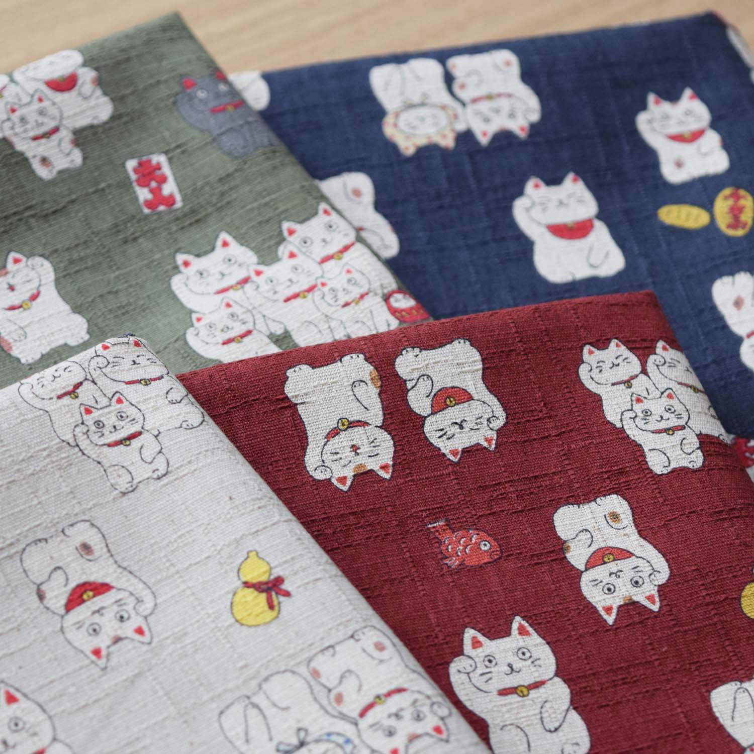 Funny Japan Lucky Cats Cotton Dobby - Natural YKA-31060-1 - Image 6