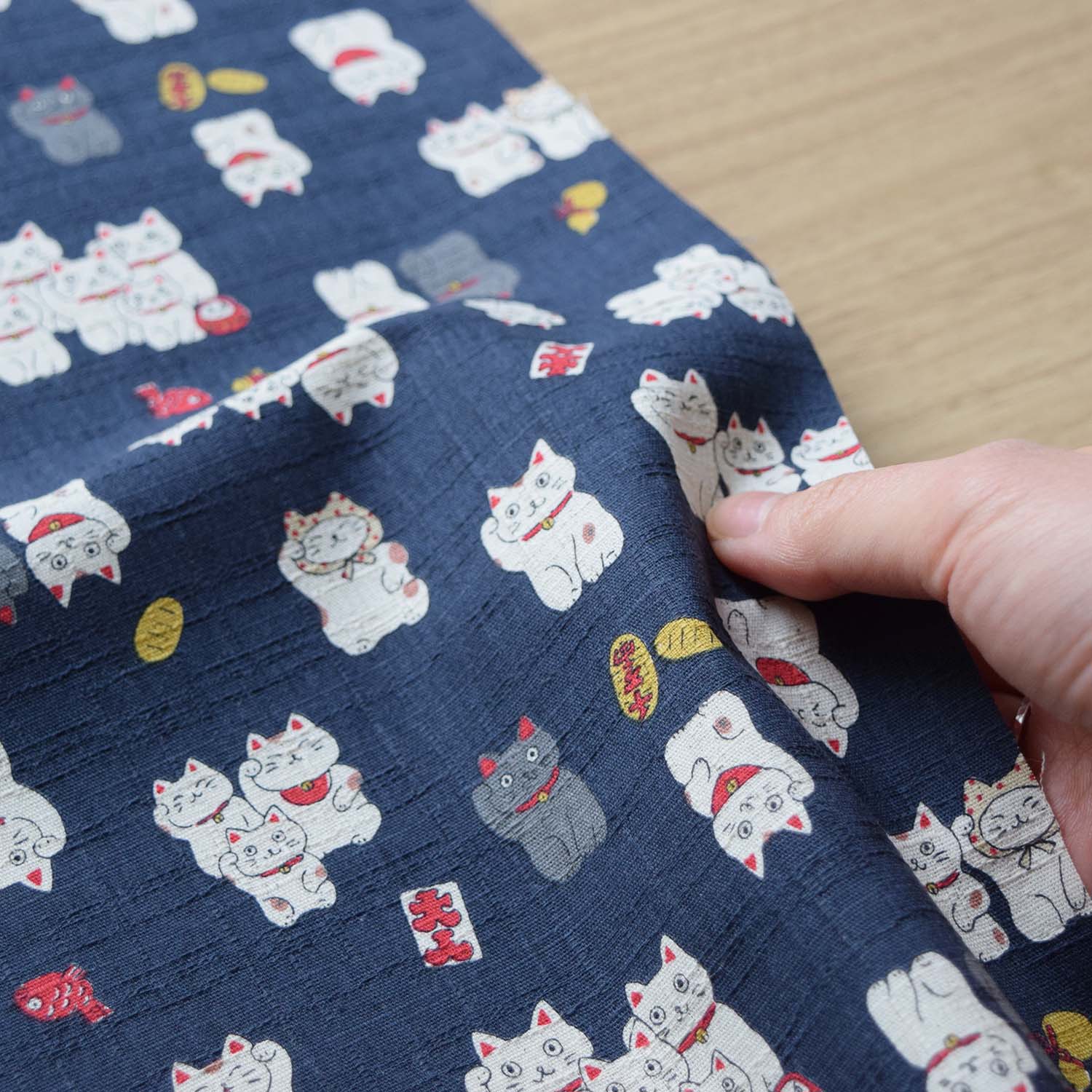 Funny Japan Lucky Cats Cotton Dobby - Natural YKA-31060-1 - Image 8