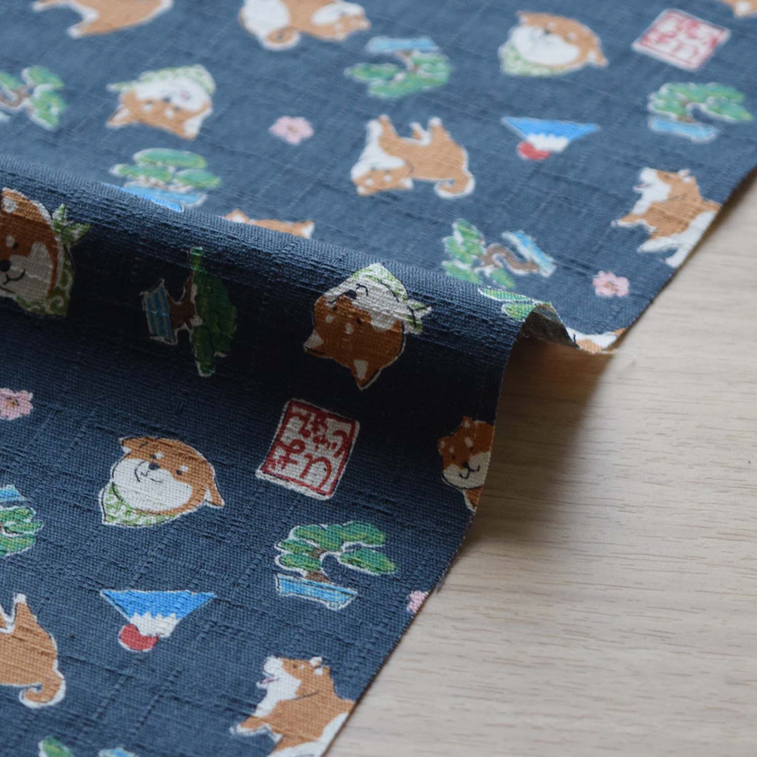Funny Japan Shiba Inu Cotton Dobby - Navy YKA-31060-2 - Image 3