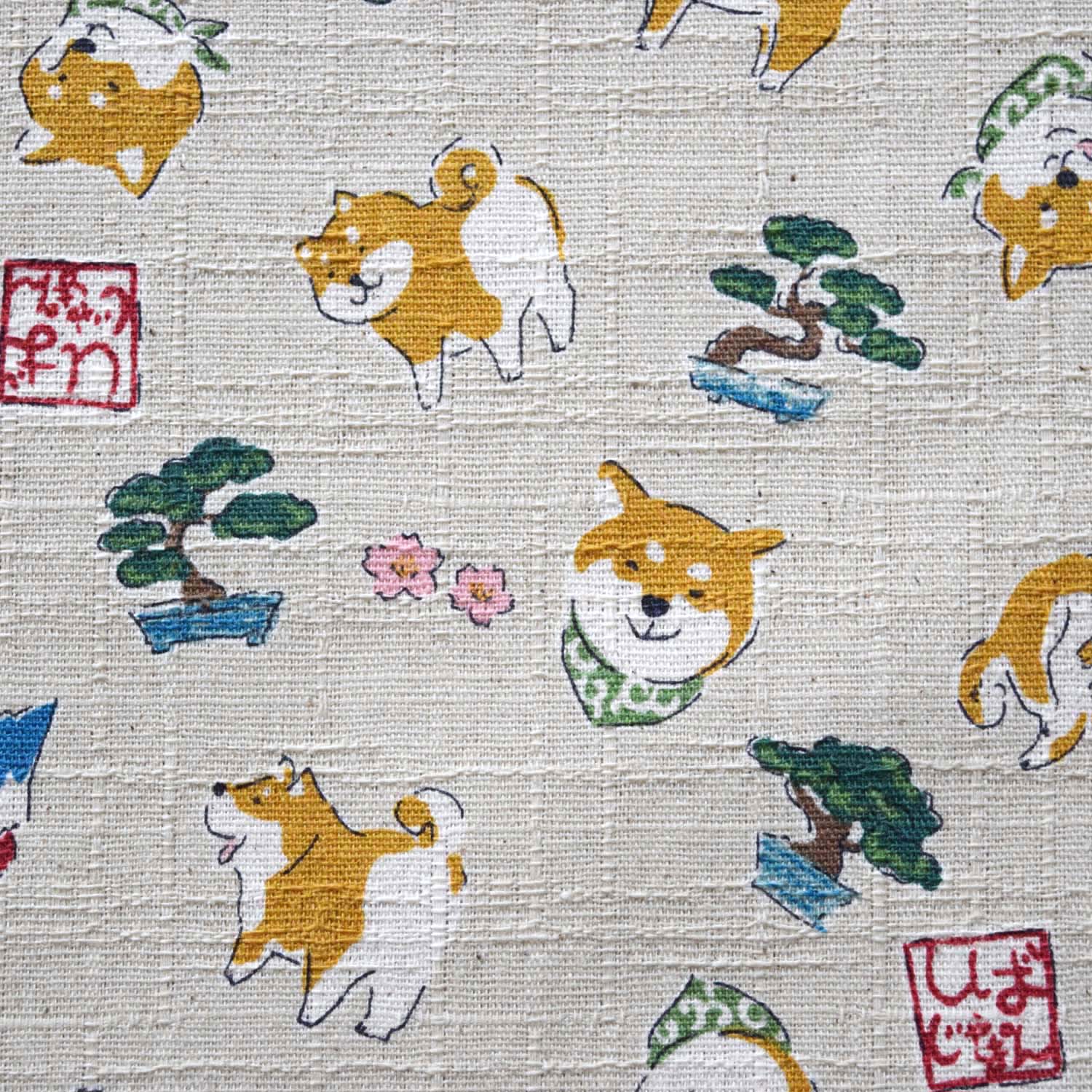 Funny Japan Shiba Inu Cotton Dobby - Natural YKA-31060-2 - Image 2