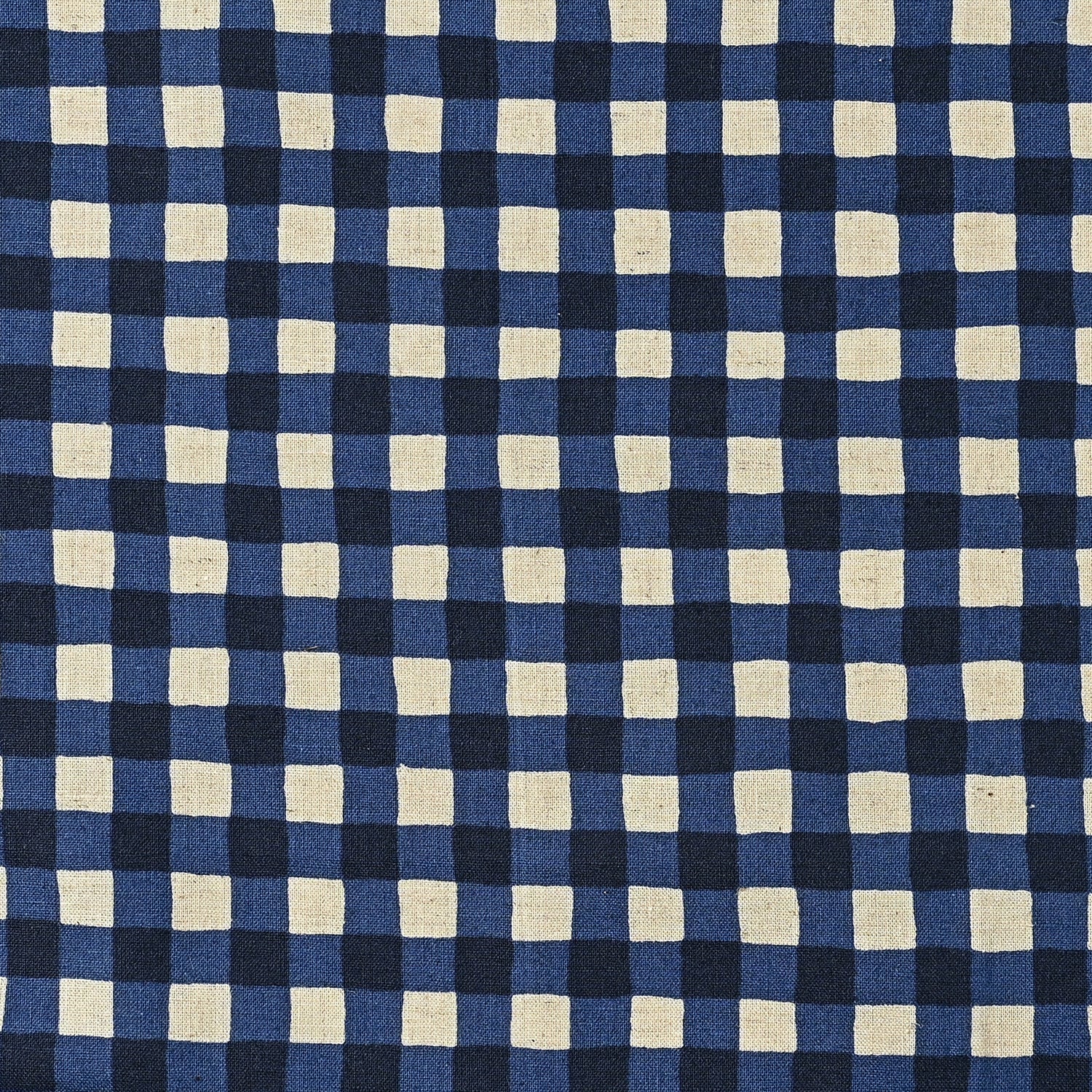 Gin-gam Check Linen Cotton Sheeting - Blue TC-1048-1
