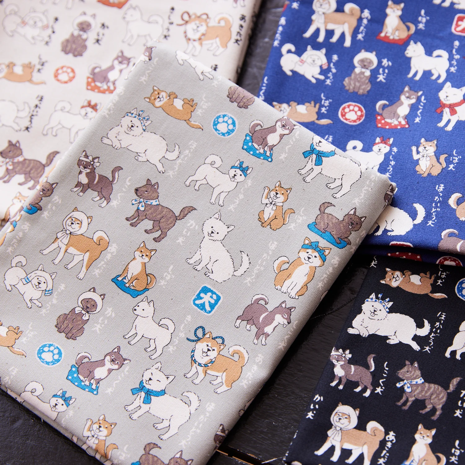 Japanese Dogs Shiba Inu Cotton Oxford - Black YPA-56030-1 - Image 2