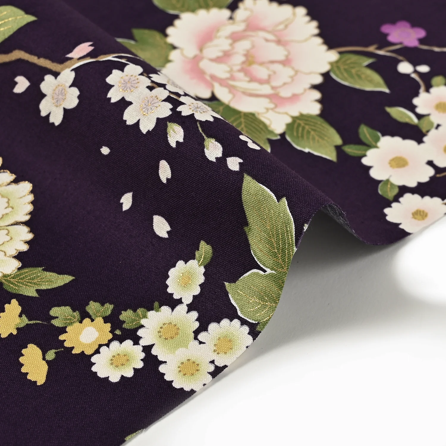 Japanese Peony Prints Cotton Sheeting -Black YGA-79070-2 - Image 6