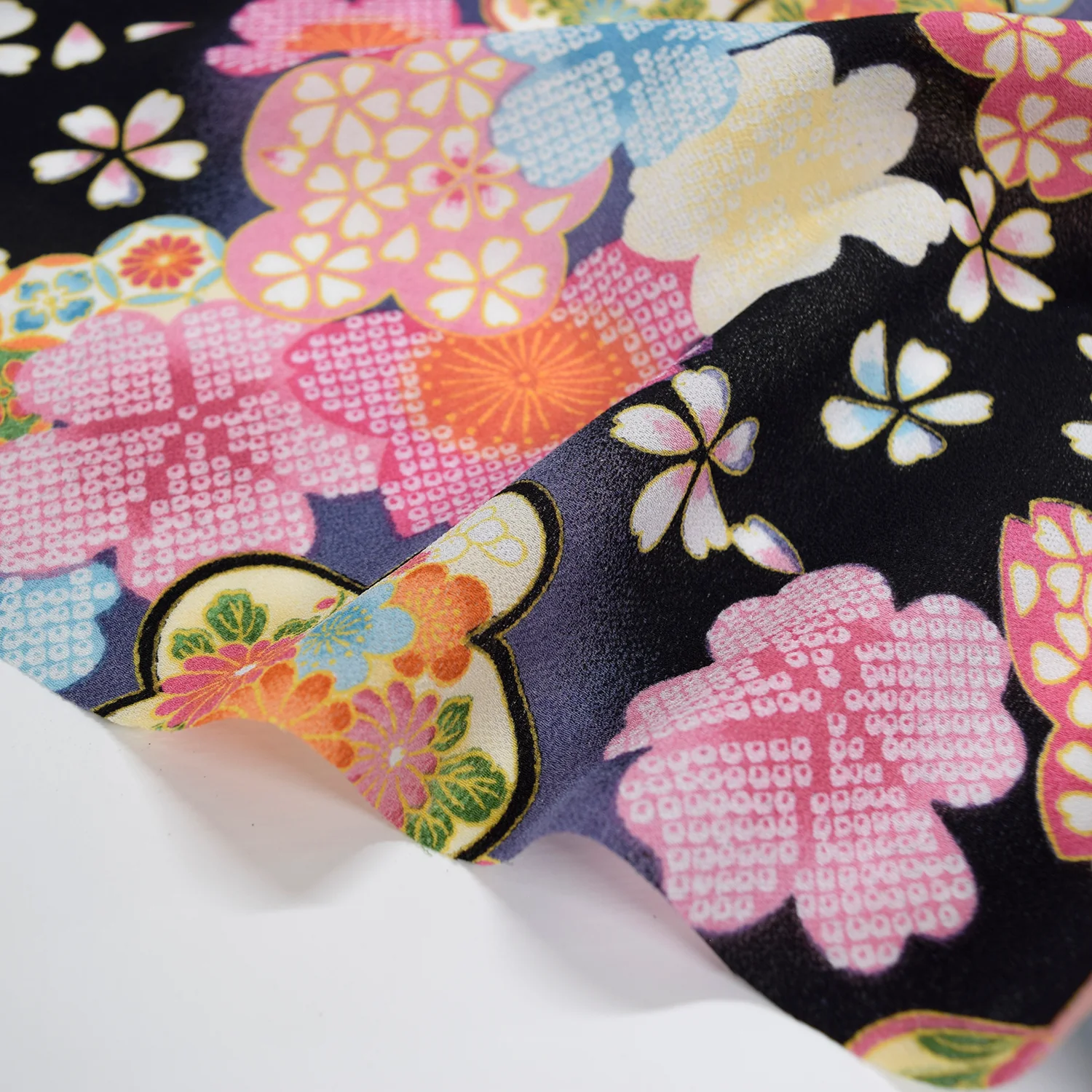 Kimoto Pattern Chirimen Fabric - Black [28" Width] LS-008-1 - Image 2