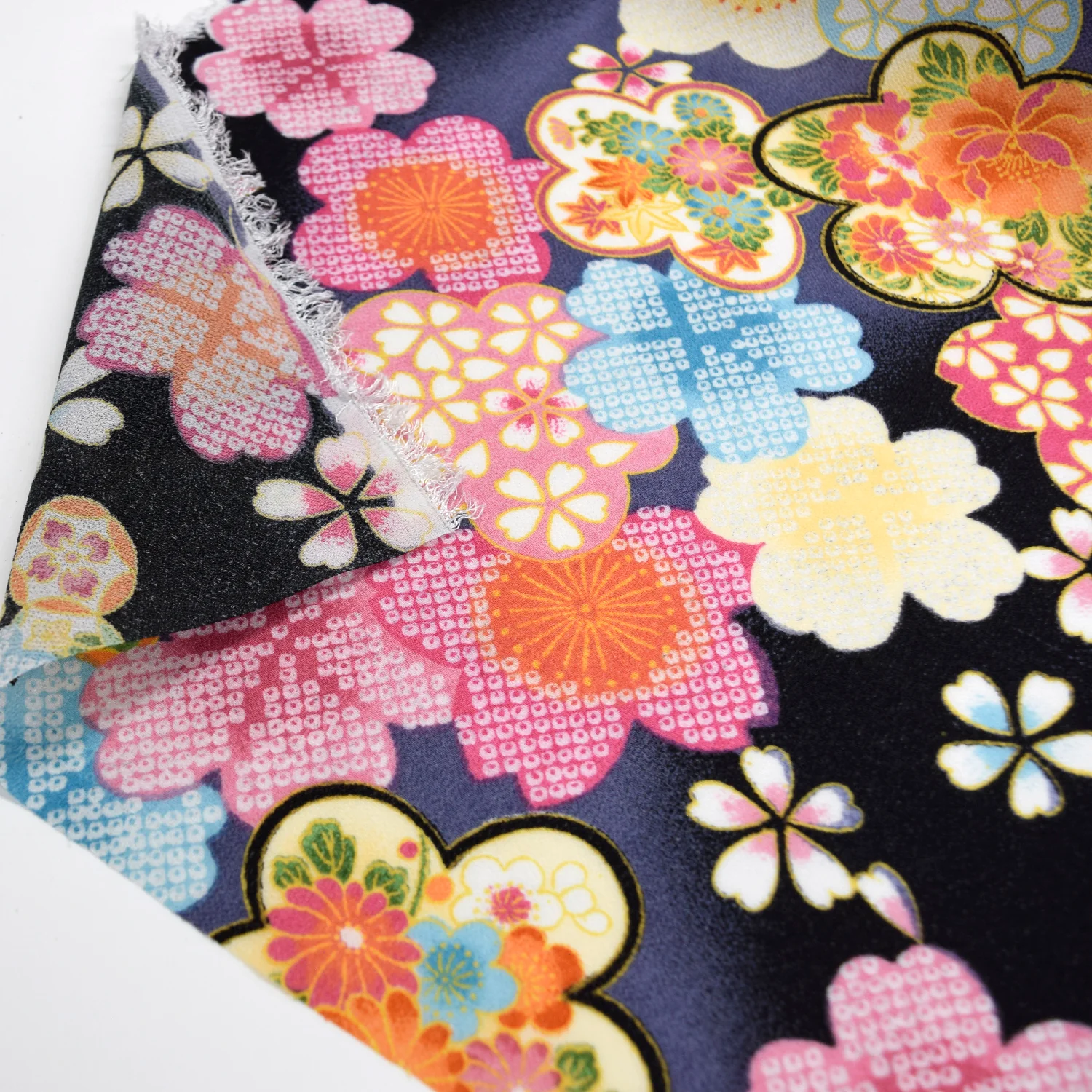 Kimoto Pattern Chirimen Fabric - Black [28" Width] LS-008-1 - Image 4