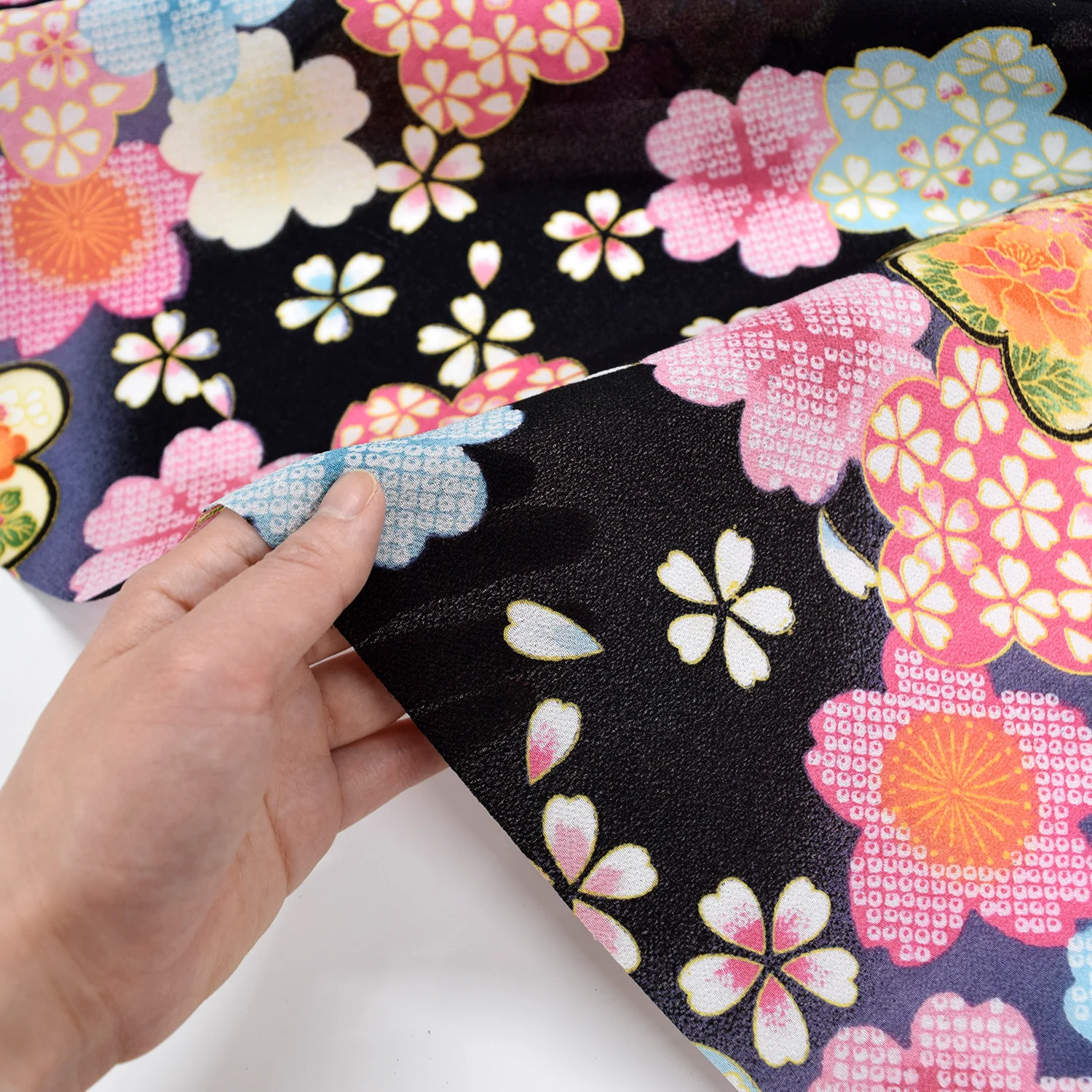 Kimoto Pattern Chirimen Fabric - Black [28" Width] LS-008-1 - Image 5