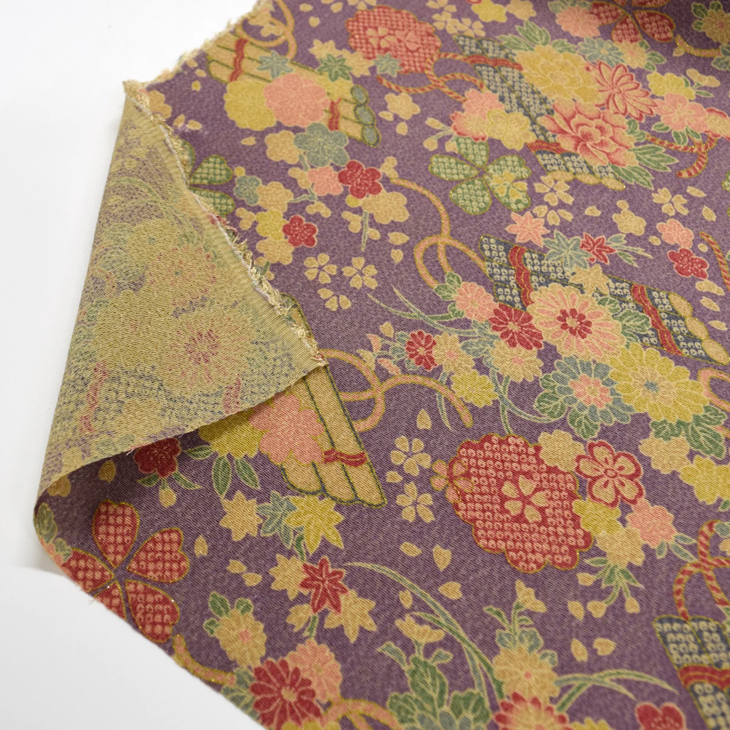 Kinsai Rayon Chirimen Fabric - Beige Toned [28" Width] LS-009-1 - Image 5