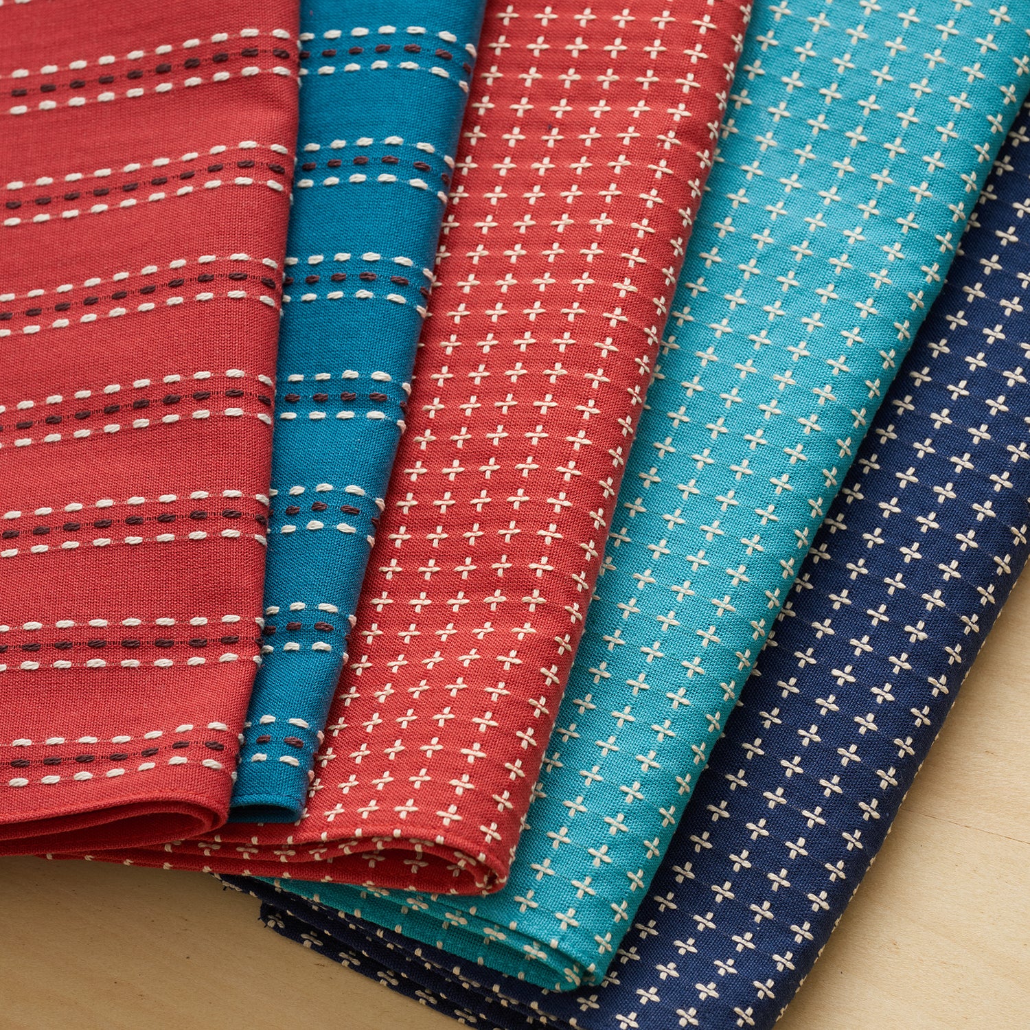 [Kokka Lifestyle] Sashiko Cotton Furoshiki - Dot Line / Blue - Image 2