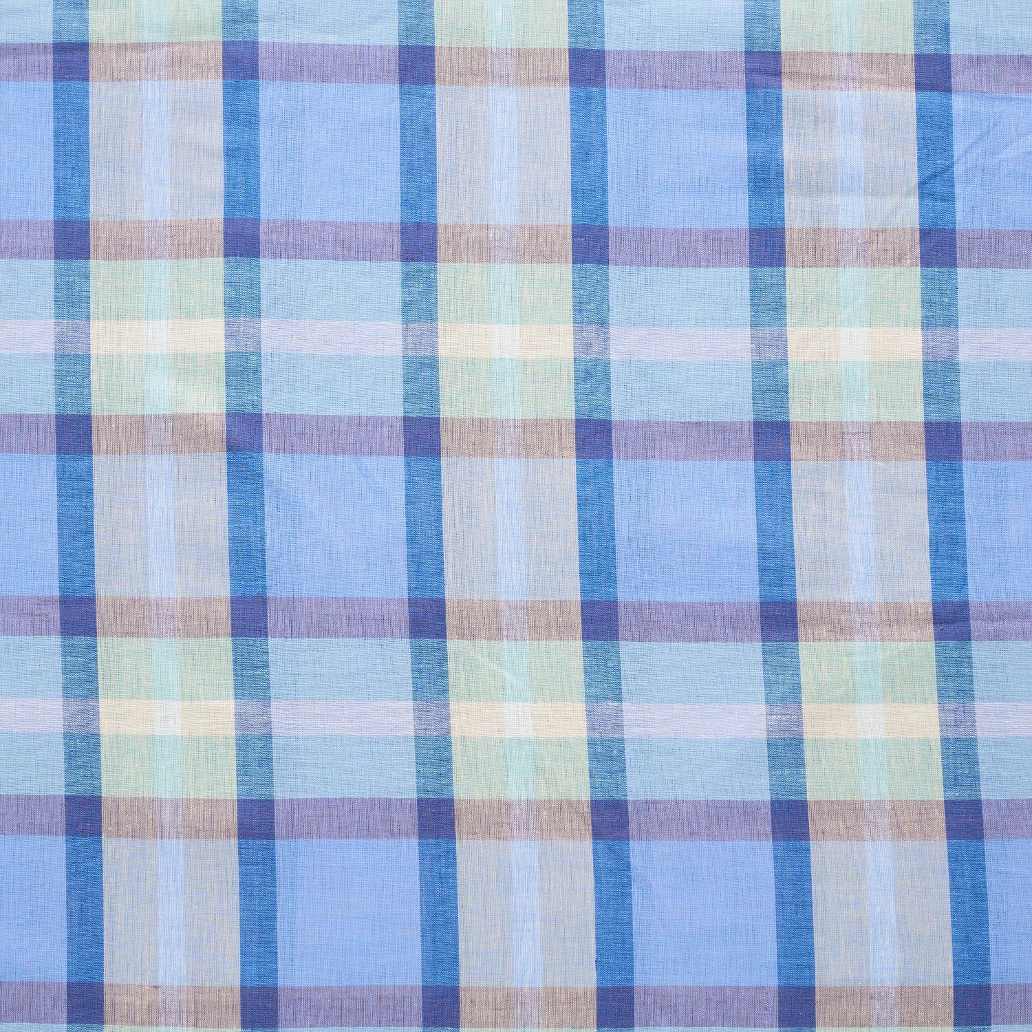 Madras Plaid Yarn Dyed Cotton Linen Lawn - Blue