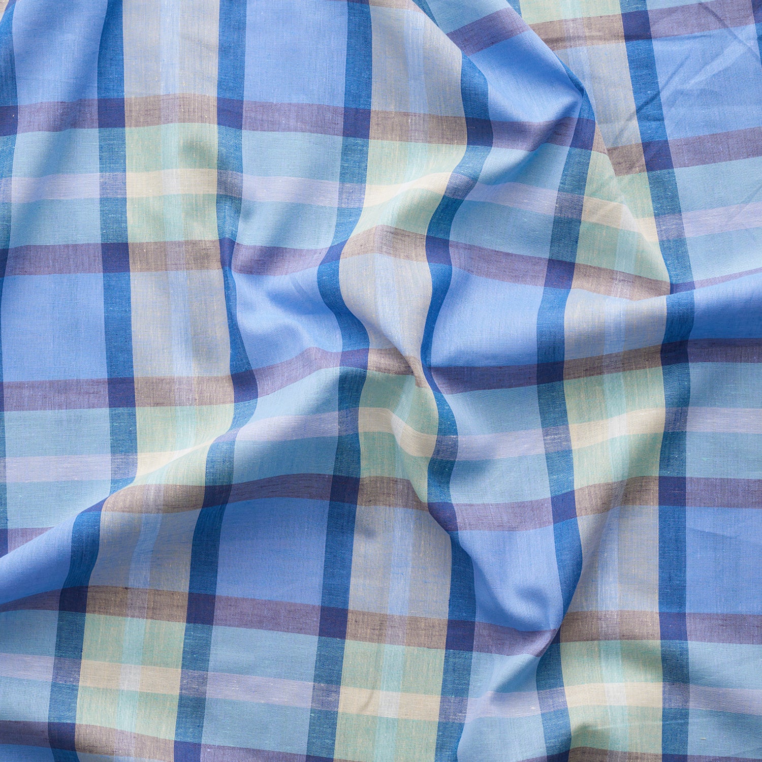 Madras Plaid Yarn Dyed Cotton Linen Lawn - Blue - Image 2