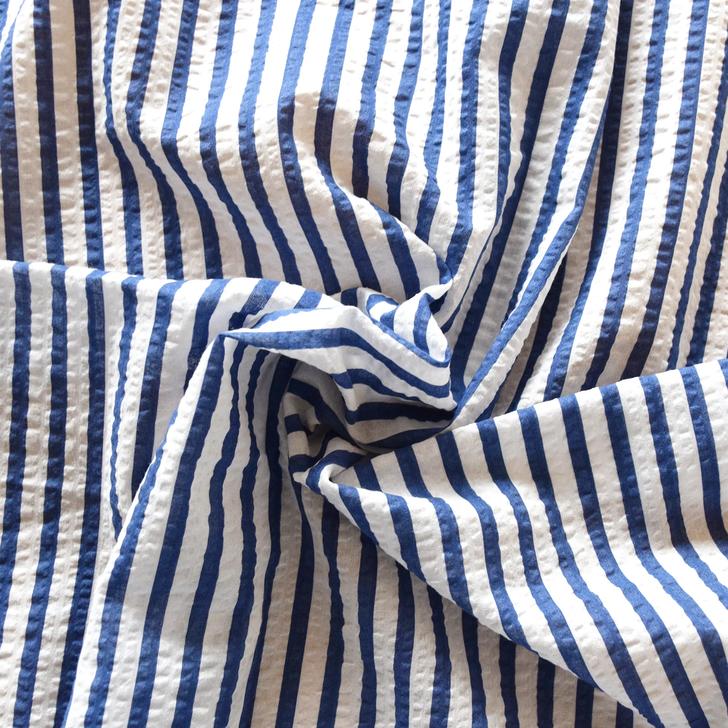 Marine Stripe Textured Cotton Lawn - Blue NCA-91180-181 - Image 2