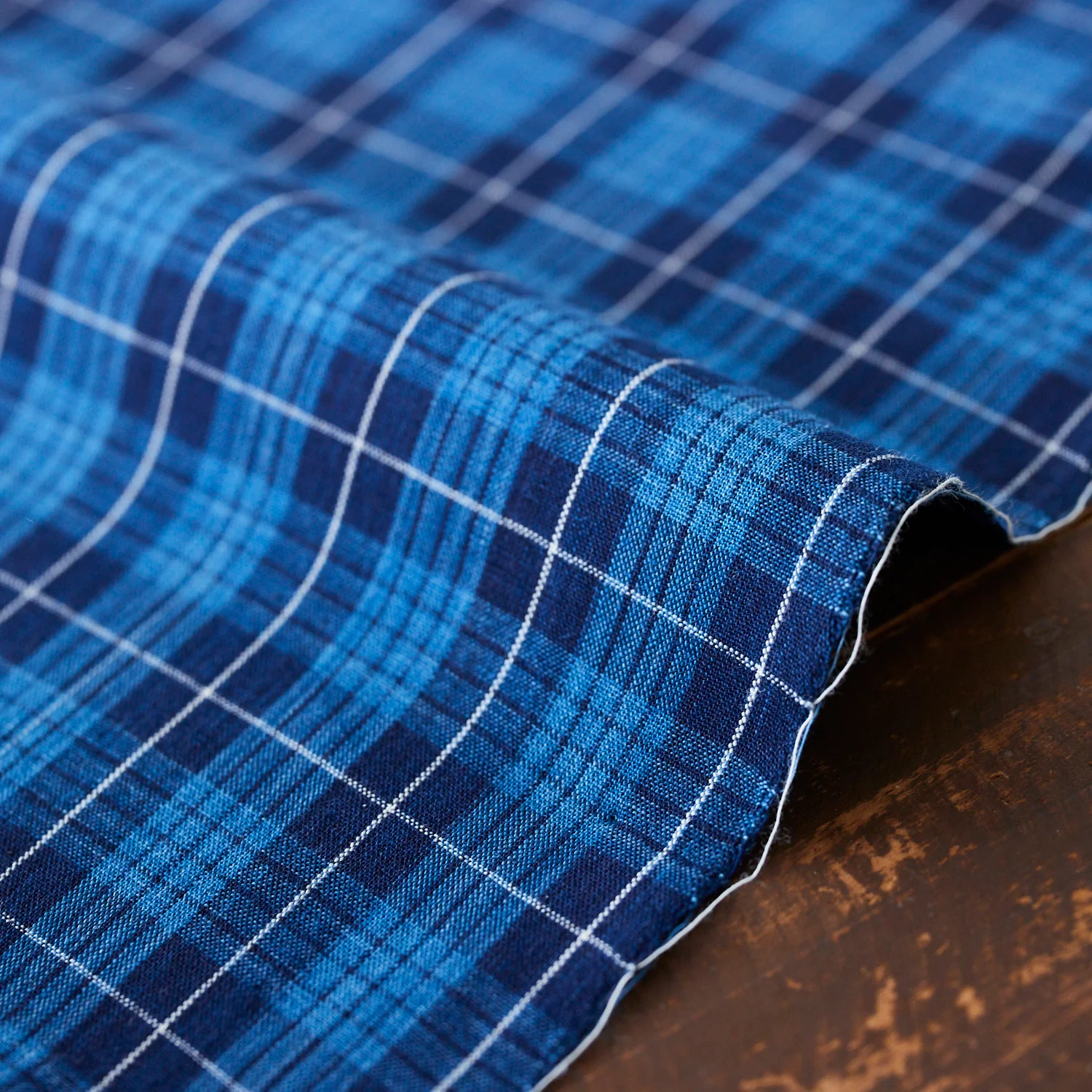 Natural Indigo Yarn-dyed Cotton - Check [15" Width] - Image 2