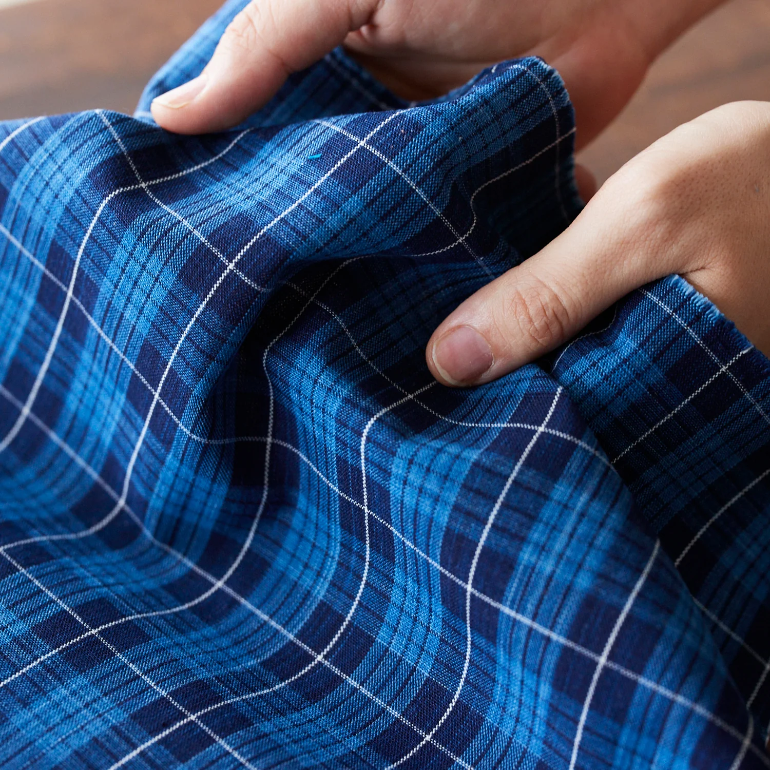 Natural Indigo Yarn-dyed Cotton - Check [15" Width] - Image 3