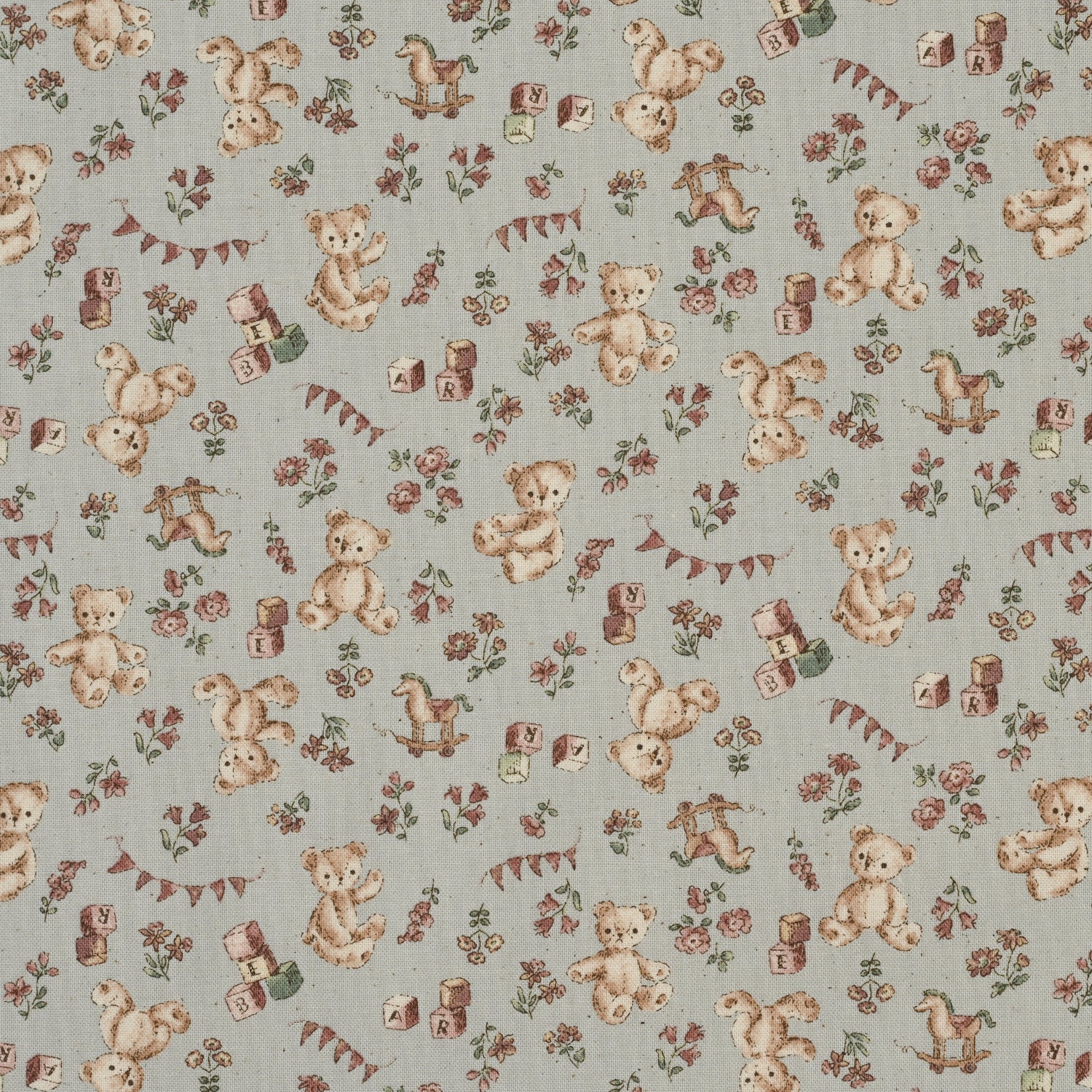 Petit Princess Teddy Bear Cotton Sheeting - Sax Blue YKA-29030-1