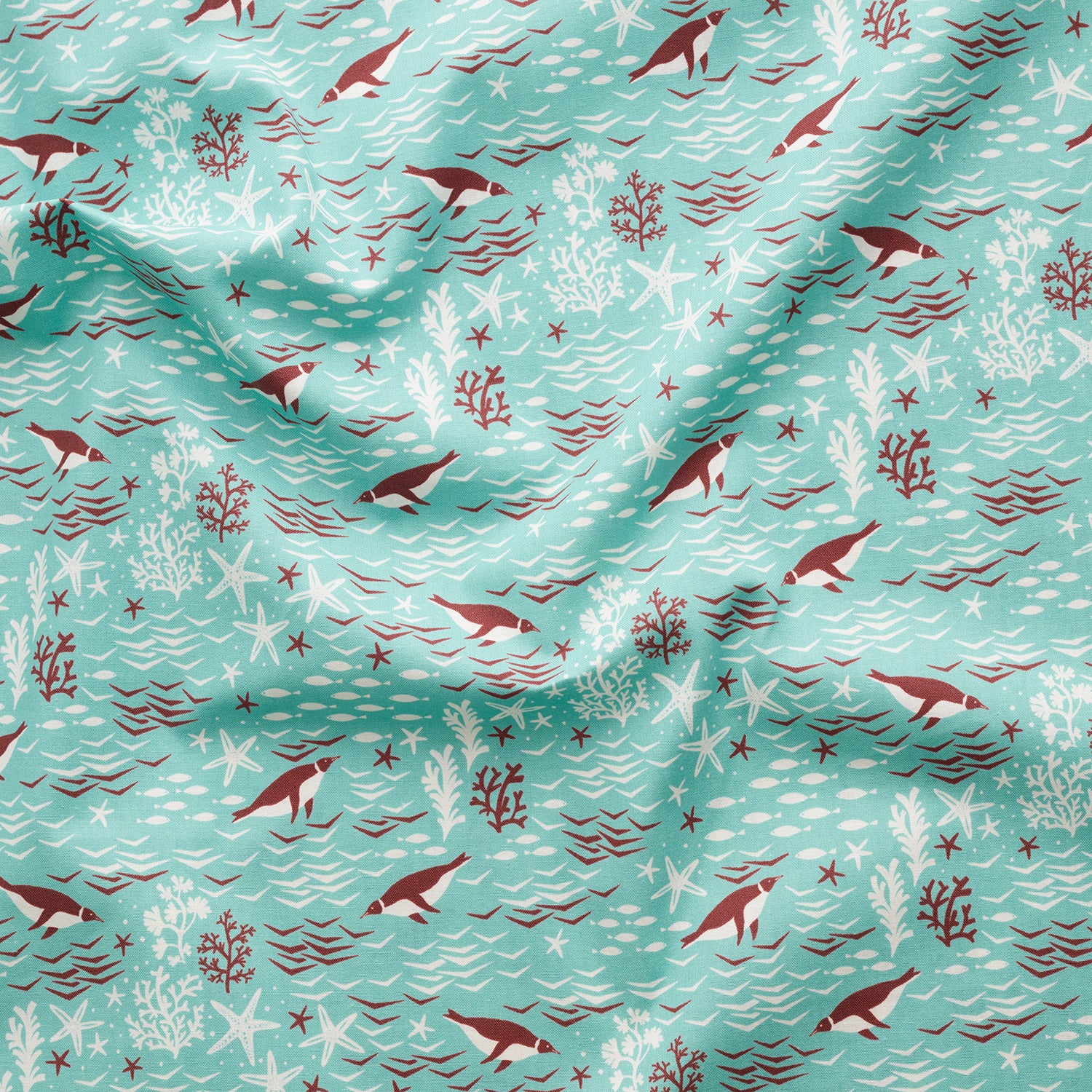Sea Animals Cotton Sheeting - Turquoise YGA-91110-1