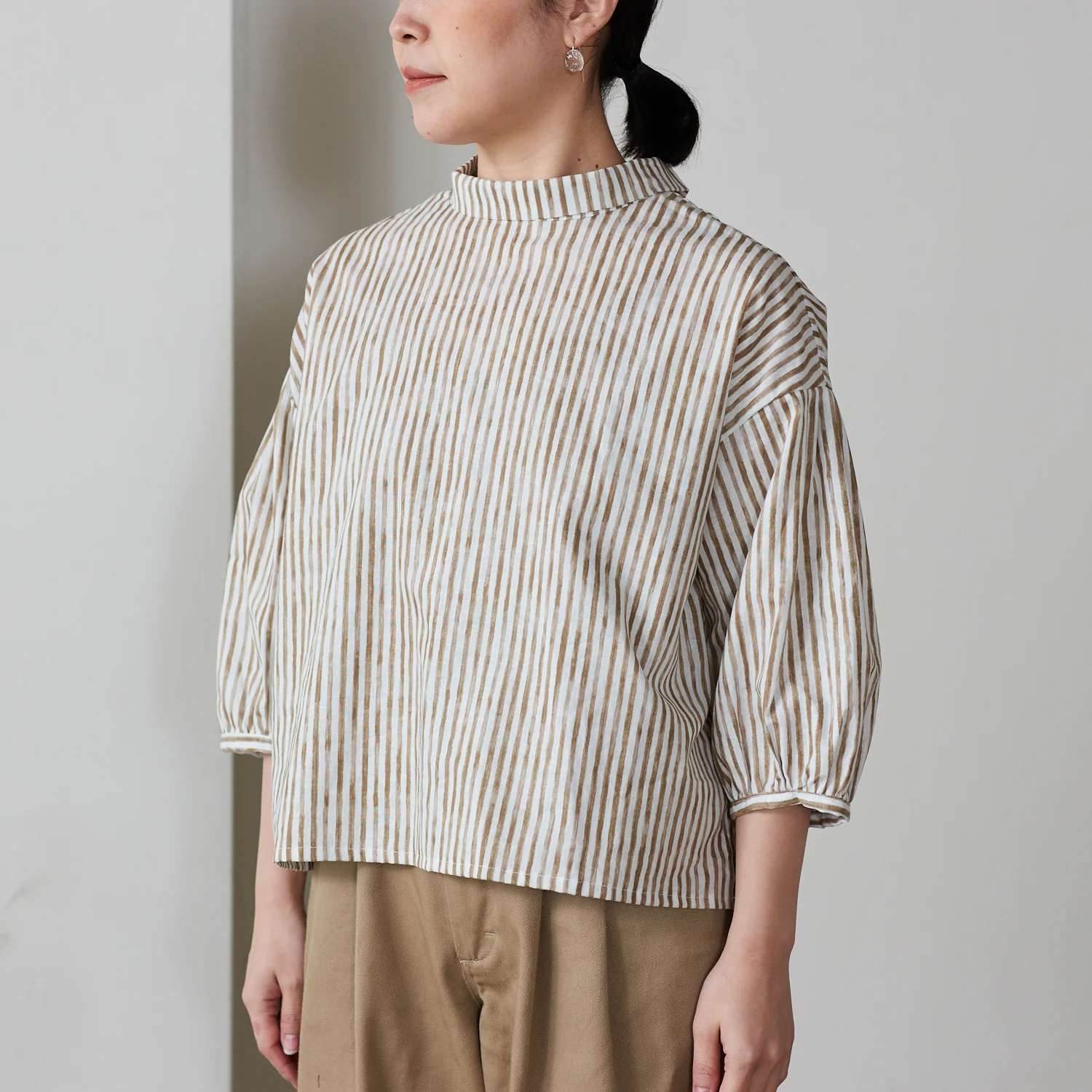 Shima Shima Stripe Linen Cotton Sheeting - Beige TC-1050-1 - Image 5