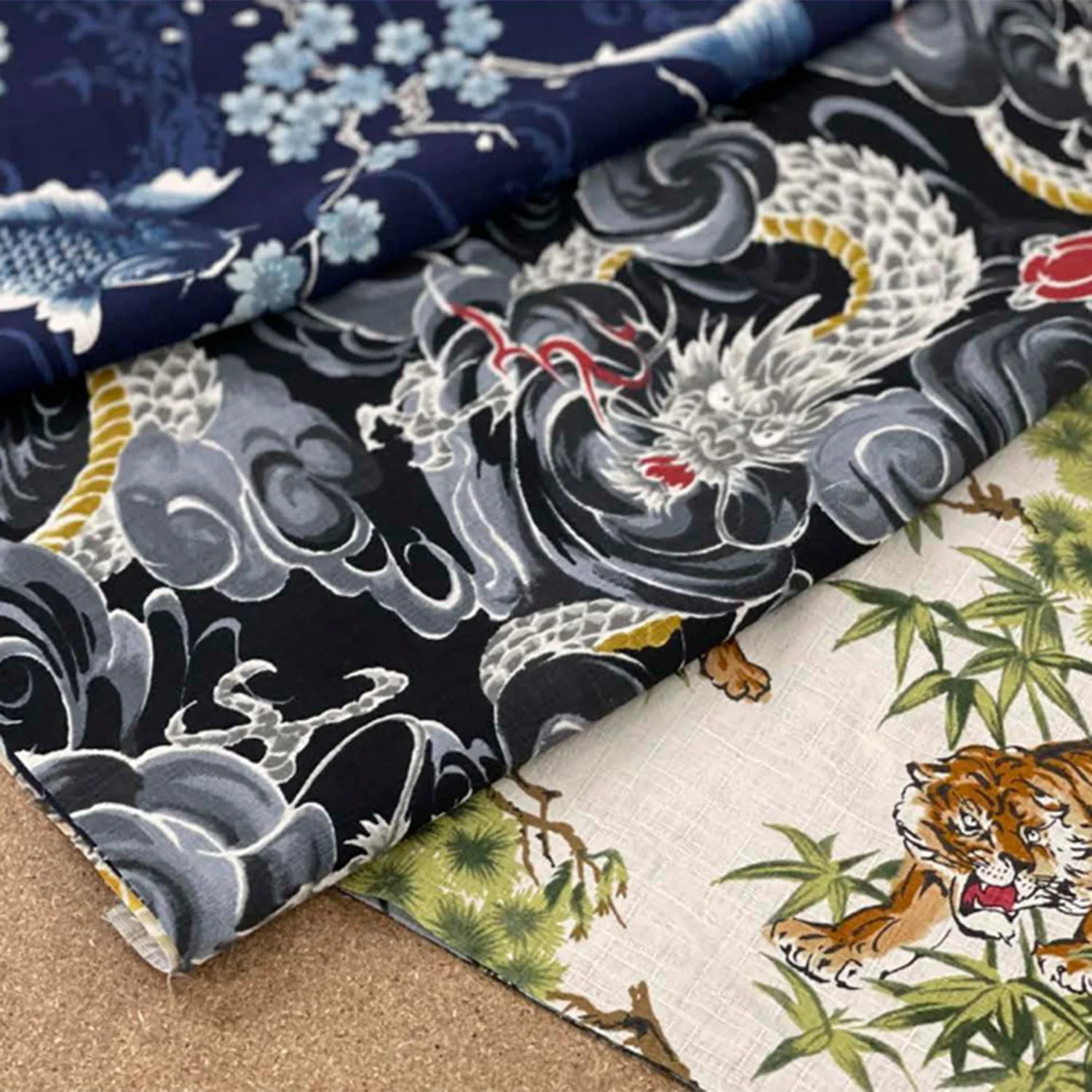 Todoroki Dragon Cotton Dobby - Navy YGA-49110-3 - Image 2