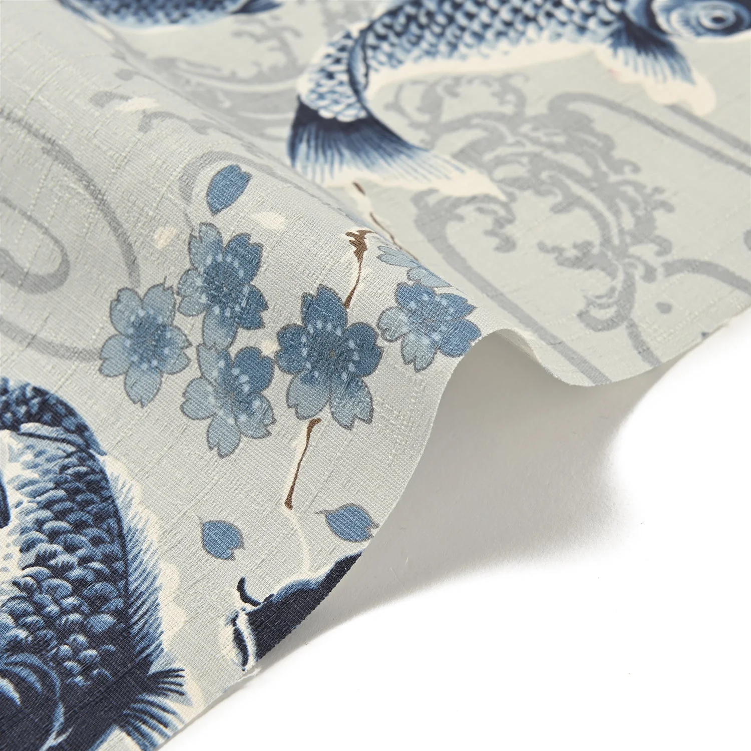 Todoroki Koi Carp Cotton Dobby - Light Grey YGA-49110-1 - Image 2