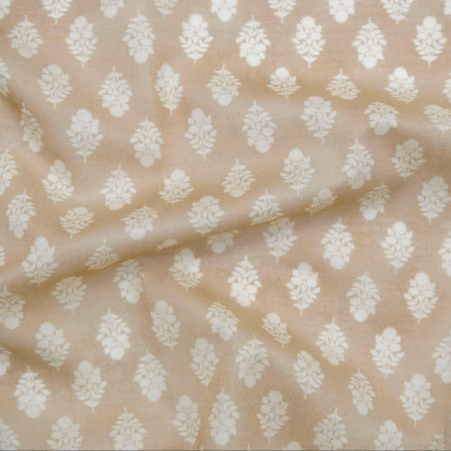 Vintage Floral Silhouette Block Print-inspired Cotton Lawn - Beige NFA-3100-102