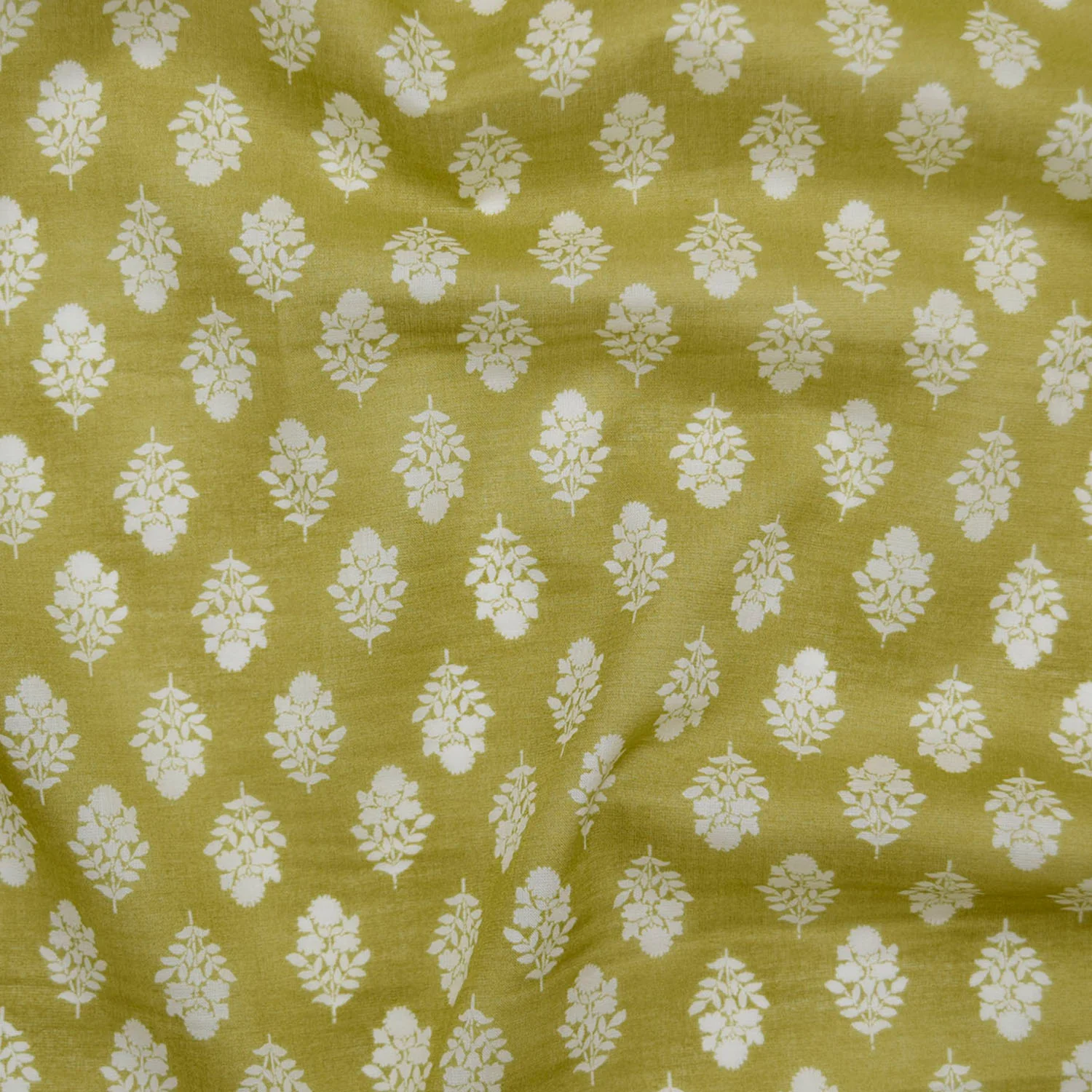 Vintage Floral Silhouette Block Print-inspired Cotton Lawn - Mustard NFA-3100-102