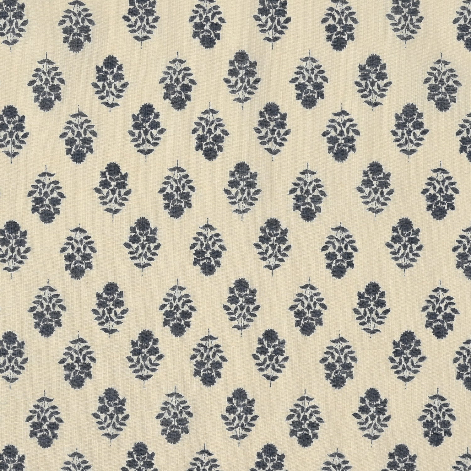 Vintage Floral Silhouette Block Print-inspired Cotton Lawn - White x Blue NFA-3100-102 - Image 2