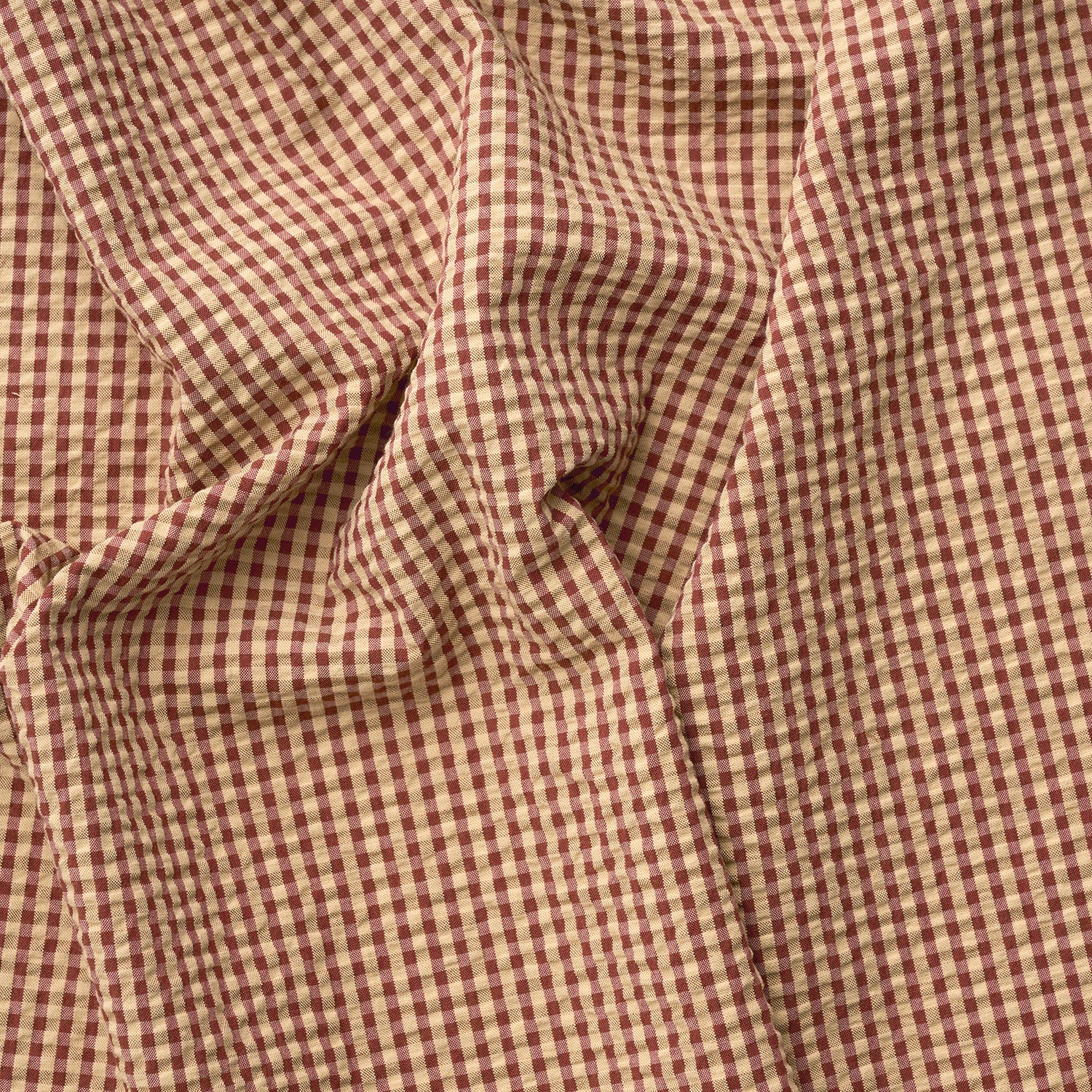 Yarn Dyed Gingham Seersucker Organic Cotton Fabric - Red TS-2039-1
