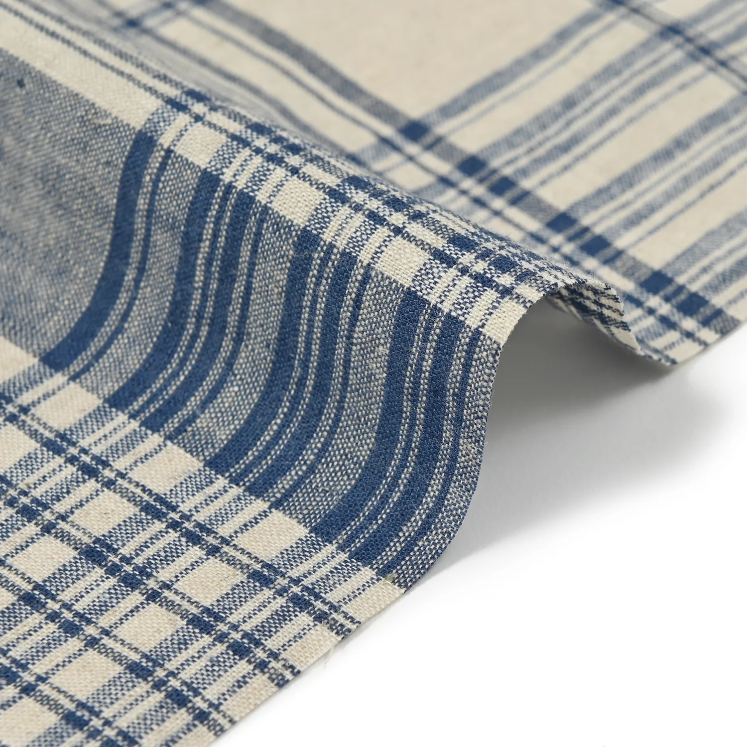 Yarn Dyed Linen Cotton Blend Banshu-ori Check Fabric - Off White x Navy - Image 2