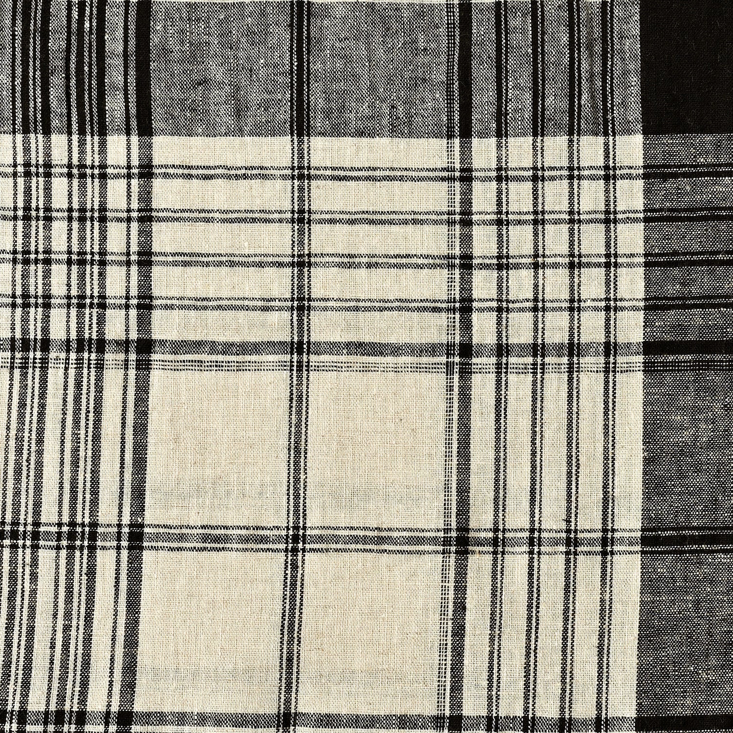 Yarn Dyed Linen Cotton Blend Banshu-ori Check Fabric - Off White x Black