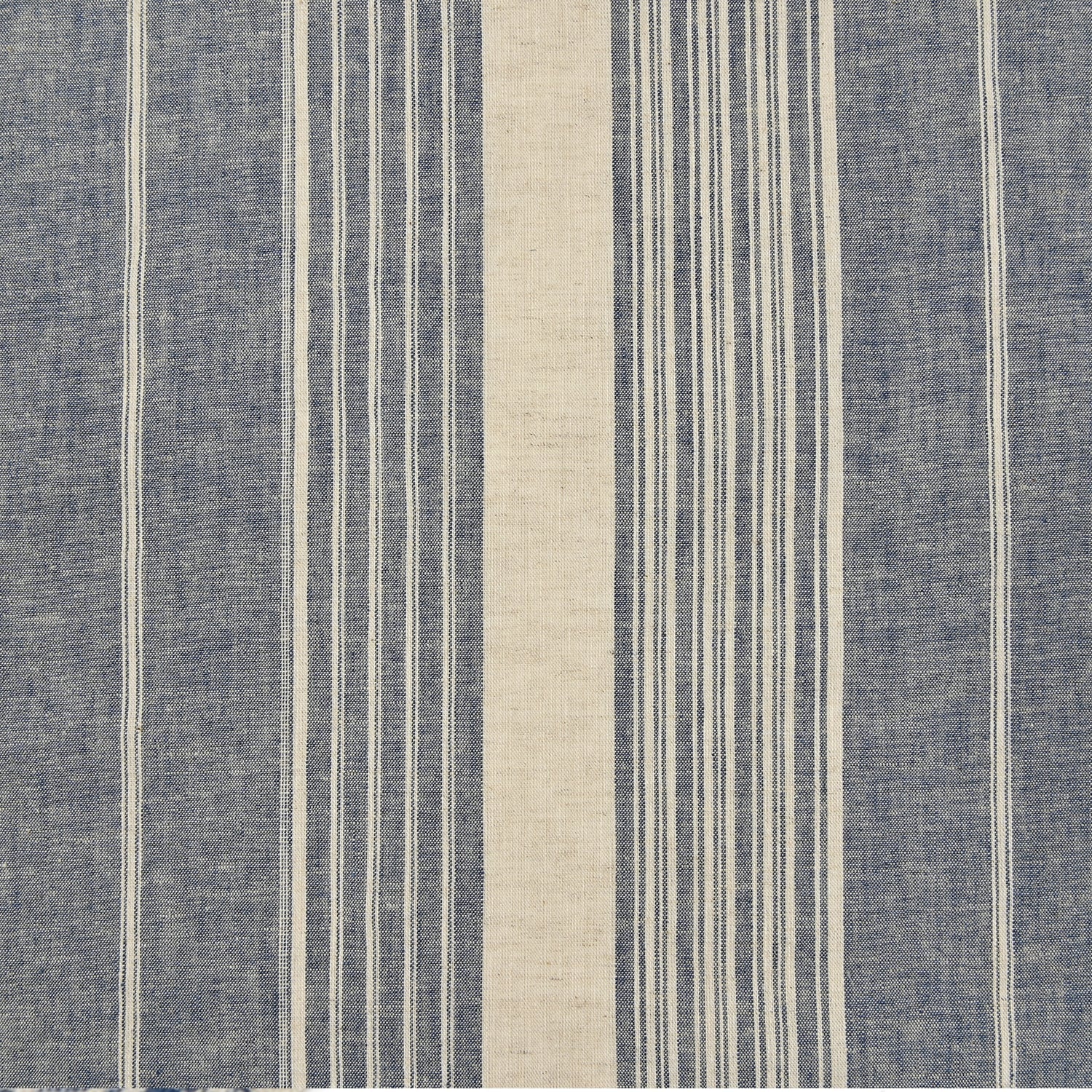 Yarn Dyed Linen Cotton Blend Banshu-ori Stripe Fabric - Blue x Off White